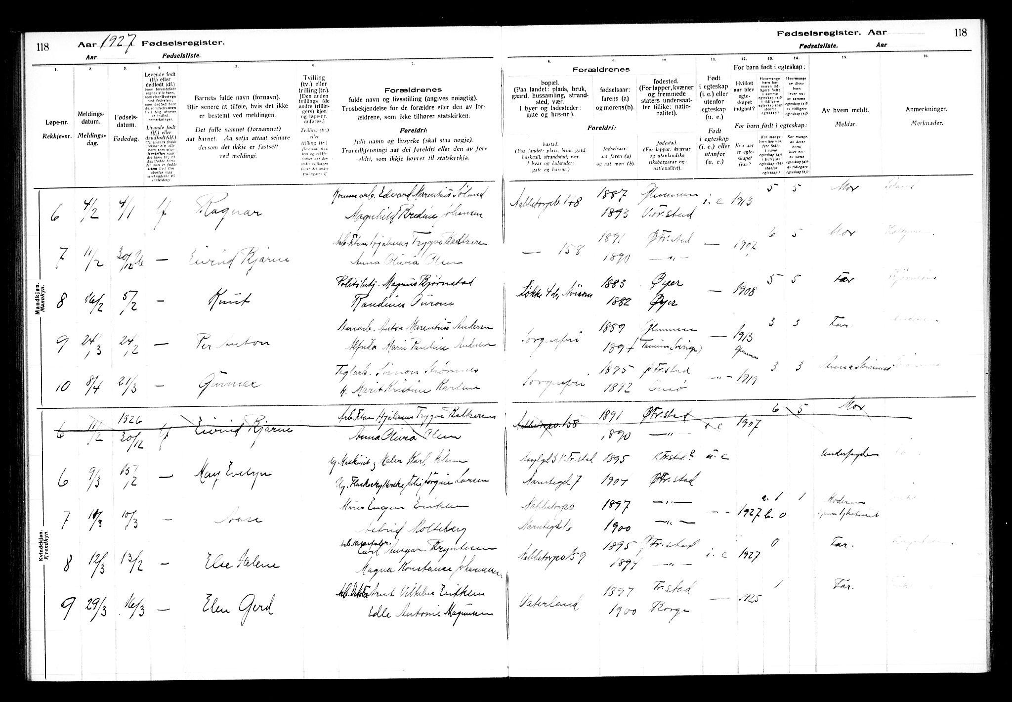 Østre Fredrikstad prestekontor Kirkebøker, AV/SAO-A-10907/J/Ja/L0001: Birth register no. 1, 1916-1936, p. 118