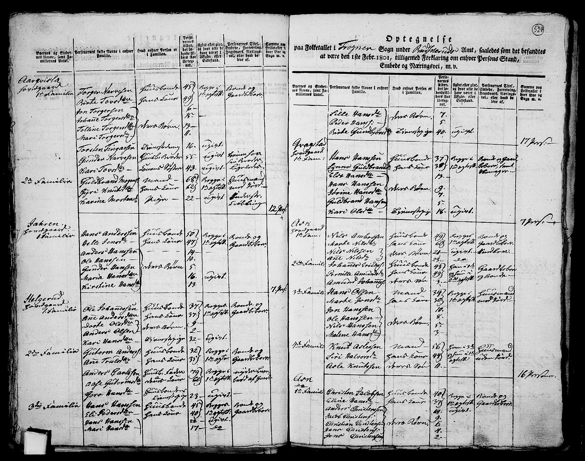 RA, 1801 census for 0626P Lier, 1801, p. 523b-524a