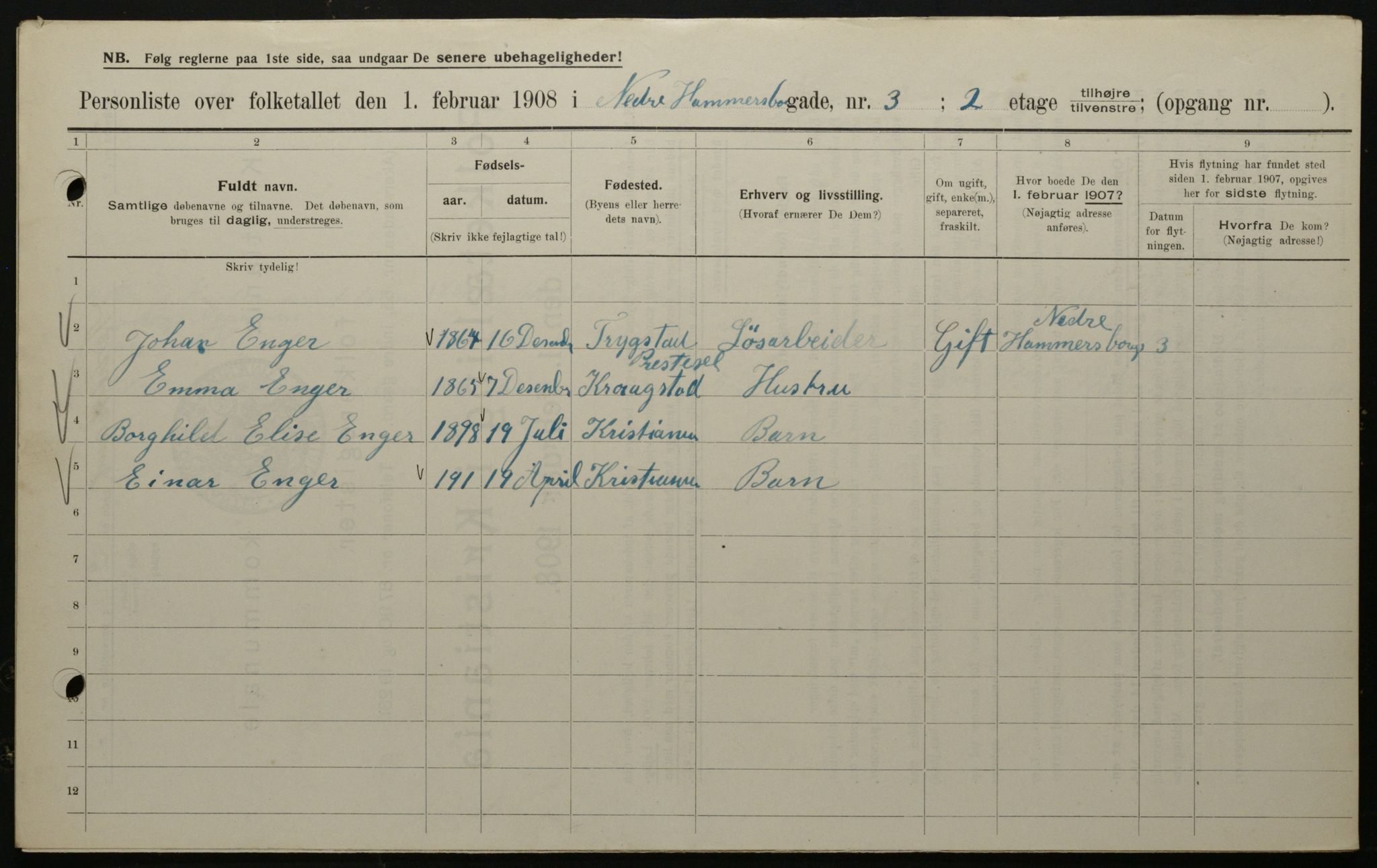 OBA, Municipal Census 1908 for Kristiania, 1908, p. 62027