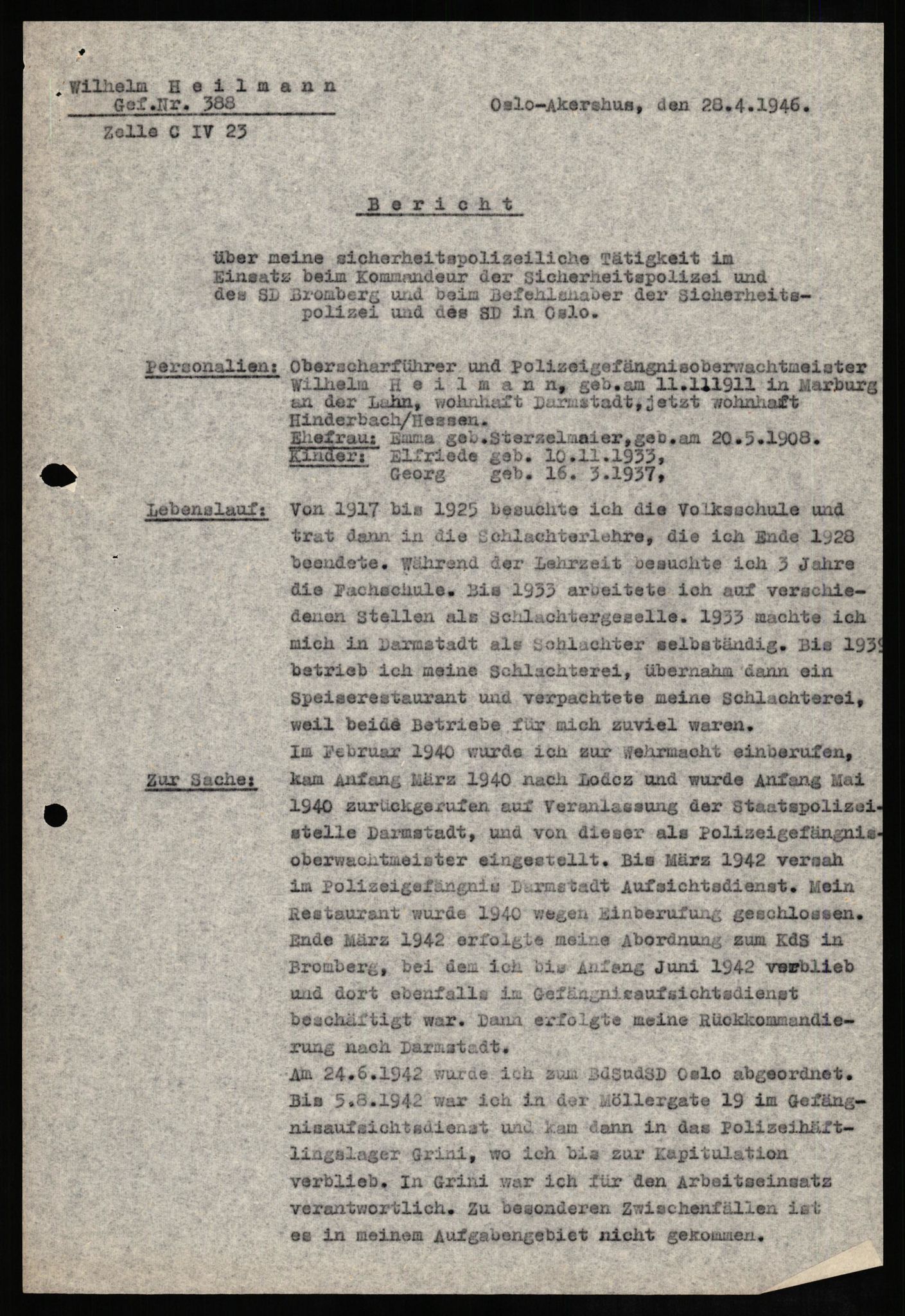 Forsvaret, Forsvarets overkommando II, AV/RA-RAFA-3915/D/Db/L0012: CI Questionaires. Tyske okkupasjonsstyrker i Norge. Tyskere., 1945-1946, p. 227