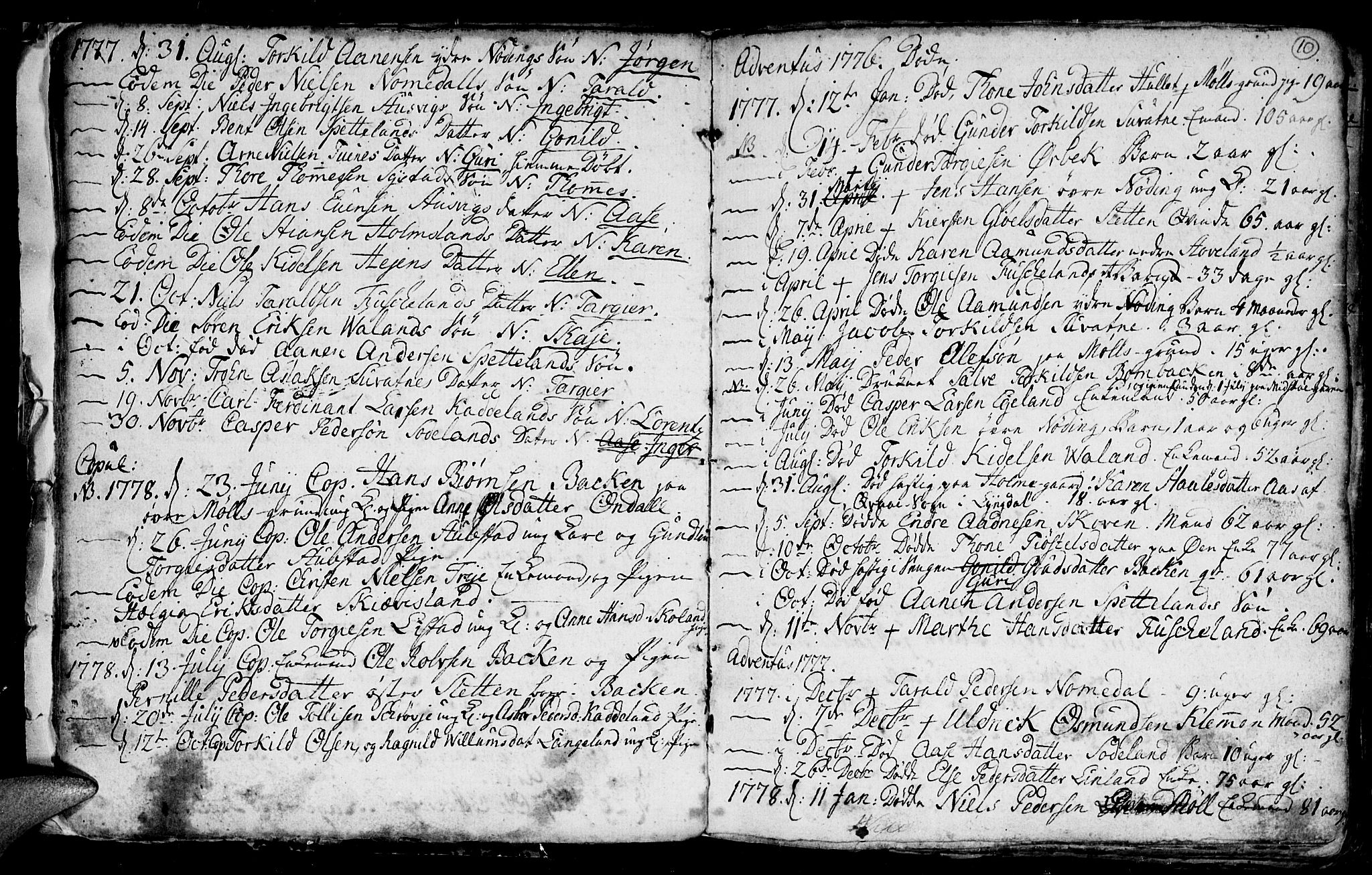 Holum sokneprestkontor, SAK/1111-0022/F/Fb/Fba/L0001: Parish register (copy) no. B 1 /1, 1770-1820, p. 10