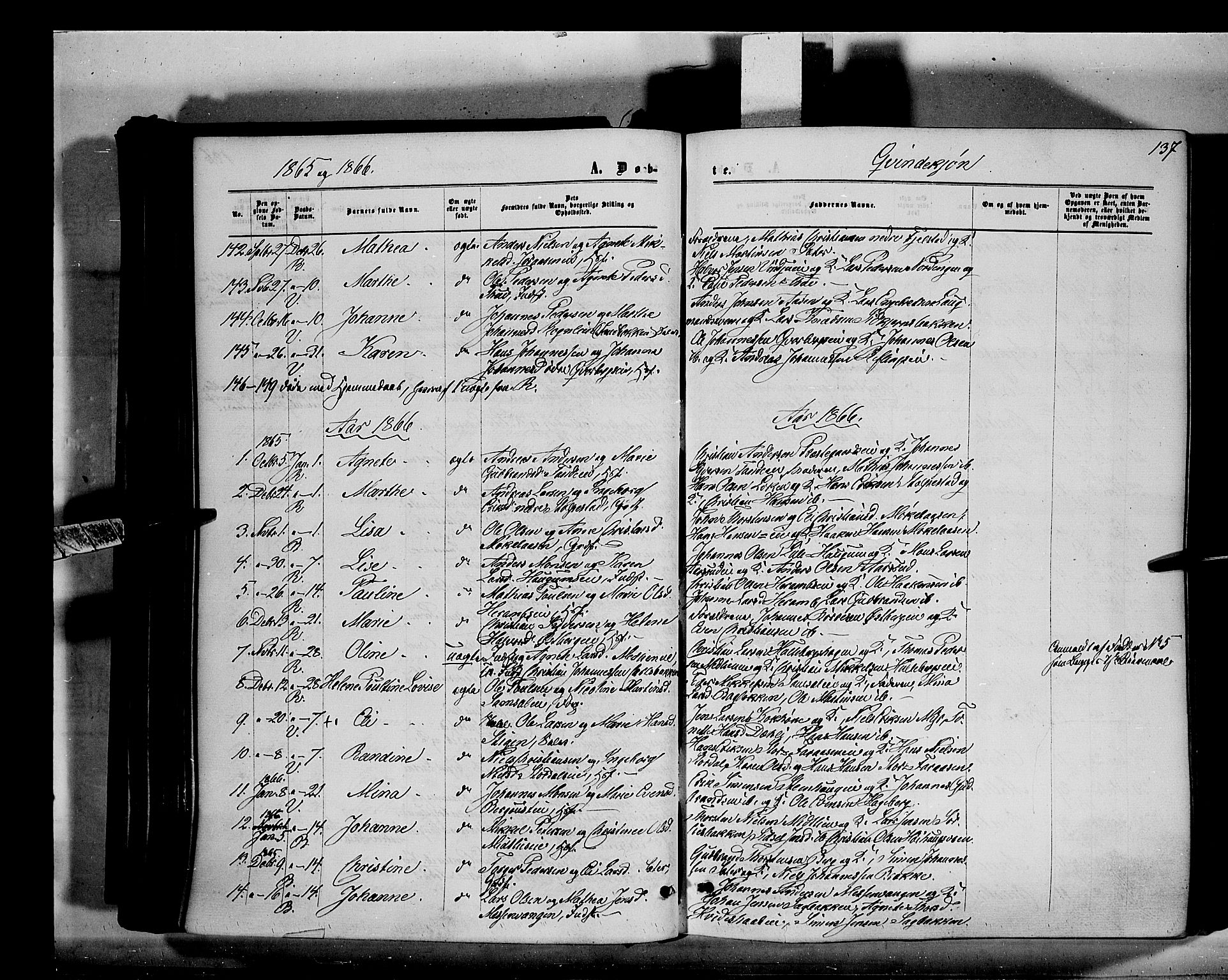 Ringsaker prestekontor, AV/SAH-PREST-014/K/Ka/L0010: Parish register (official) no. 10, 1861-1869, p. 137