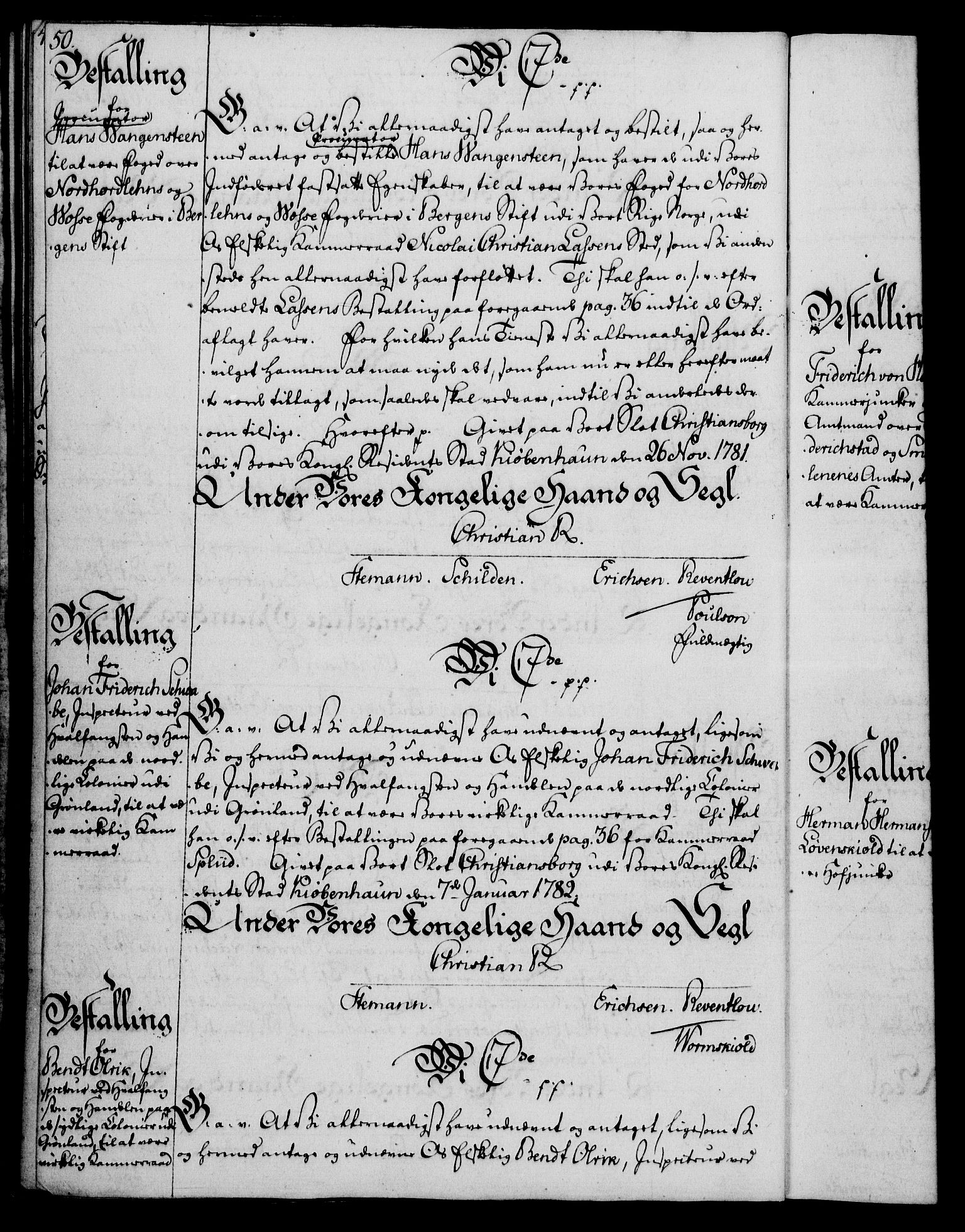 Rentekammeret, Kammerkanselliet, RA/EA-3111/G/Gg/Gge/L0006: Norsk bestallingsprotokoll med register (merket RK 53.30), 1773-1814, p. 50