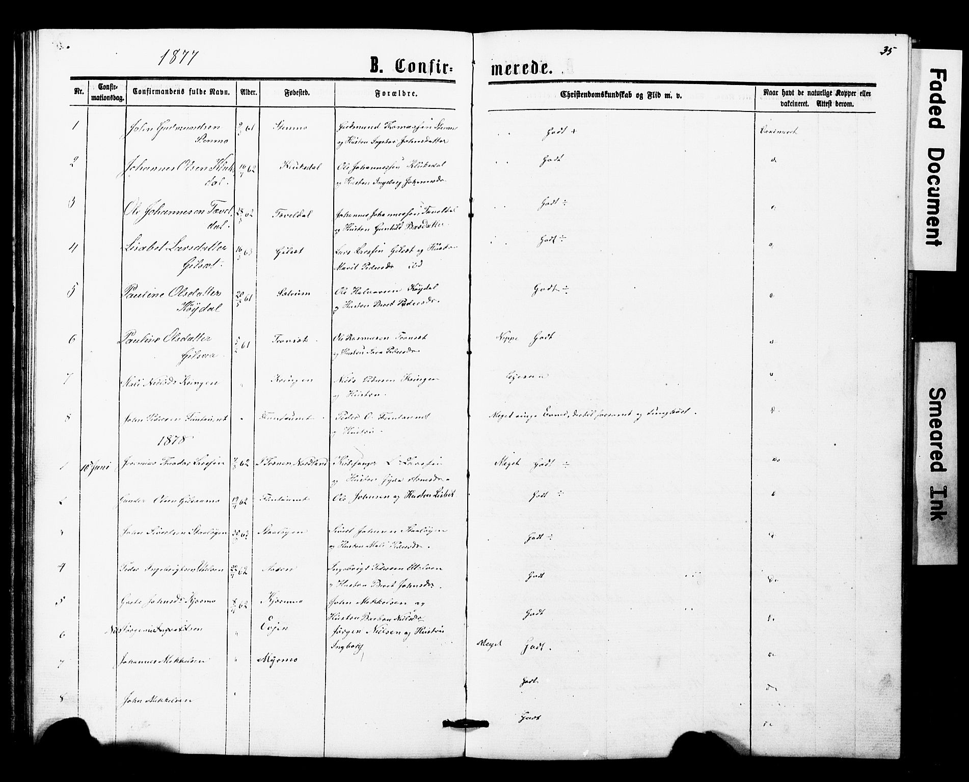 Ministerialprotokoller, klokkerbøker og fødselsregistre - Nord-Trøndelag, SAT/A-1458/707/L0052: Parish register (copy) no. 707C01, 1864-1897, p. 35