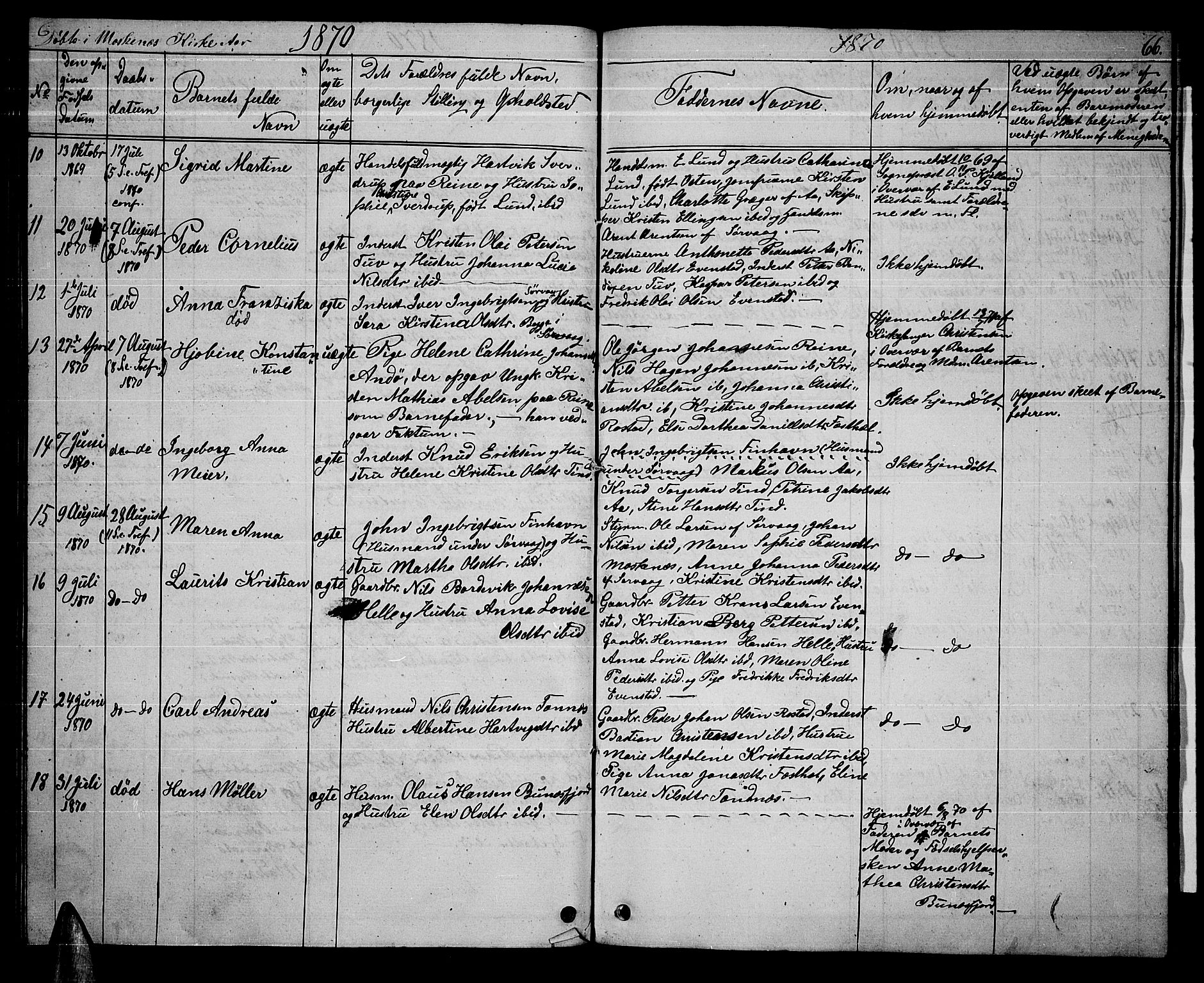 Ministerialprotokoller, klokkerbøker og fødselsregistre - Nordland, AV/SAT-A-1459/886/L1224: Parish register (copy) no. 886C01, 1843-1873, p. 66