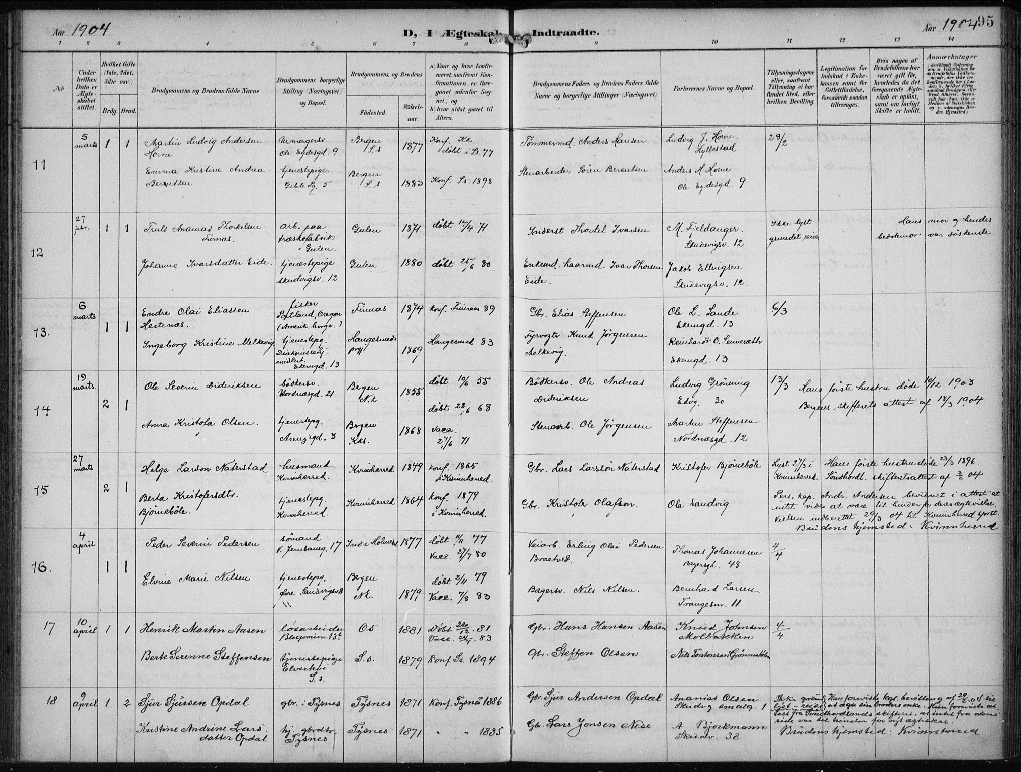 Sandviken Sokneprestembete, AV/SAB-A-77601/H/Ha/L0014: Parish register (official) no. D 1, 1896-1911, p. 95