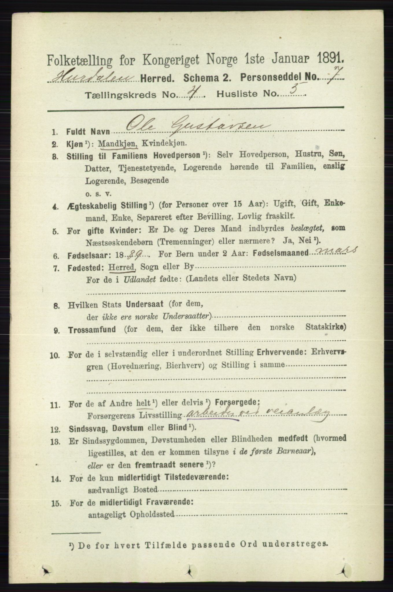 RA, 1891 census for 0239 Hurdal, 1891, p. 1459
