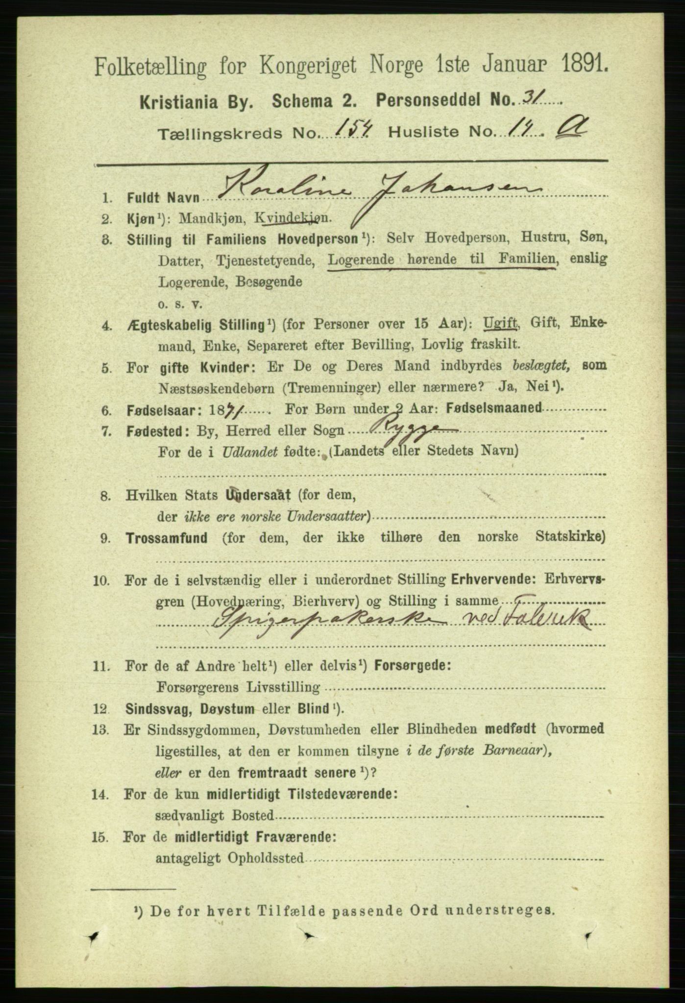 RA, 1891 census for 0301 Kristiania, 1891, p. 87840
