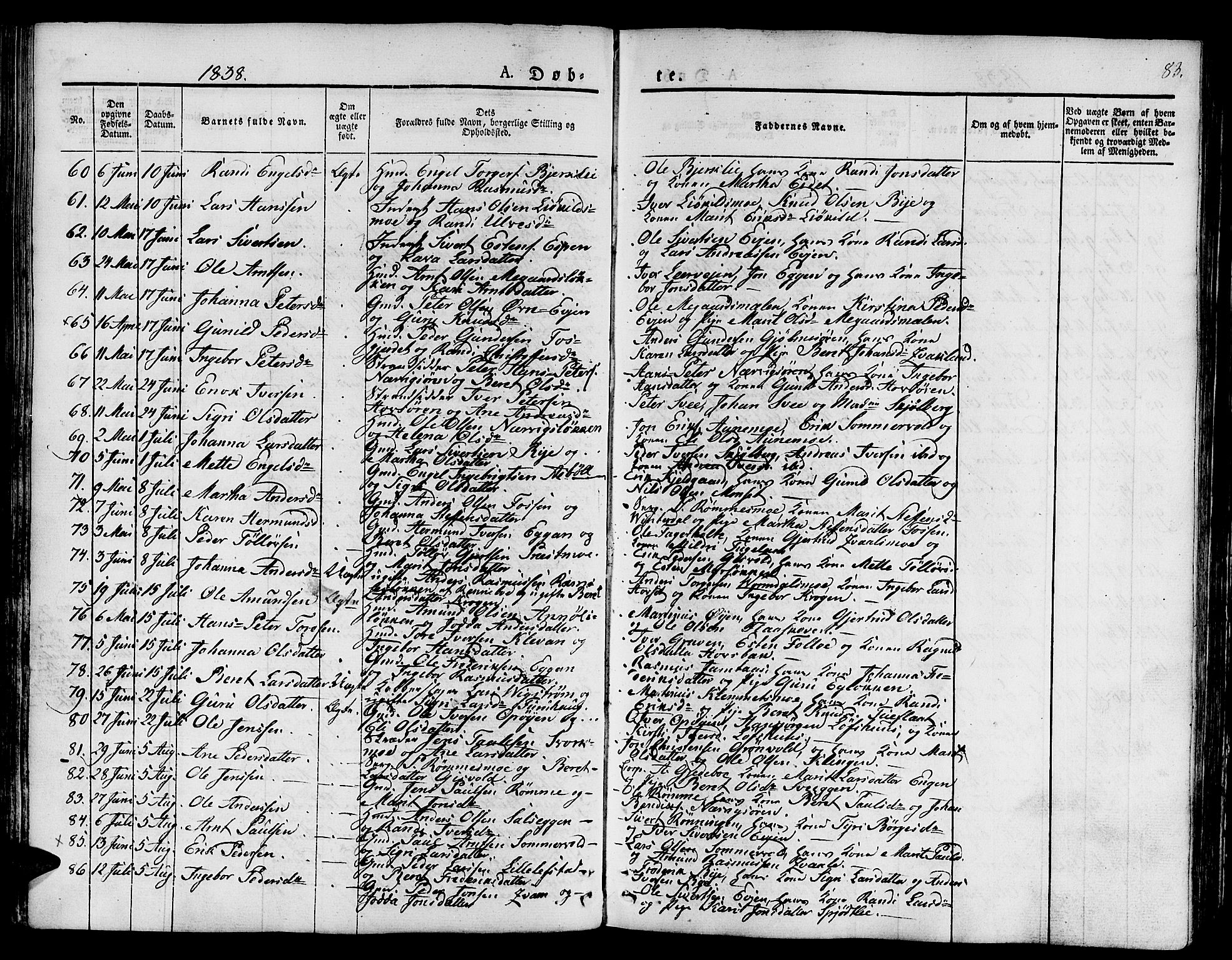 Ministerialprotokoller, klokkerbøker og fødselsregistre - Sør-Trøndelag, AV/SAT-A-1456/668/L0804: Parish register (official) no. 668A04, 1826-1839, p. 83