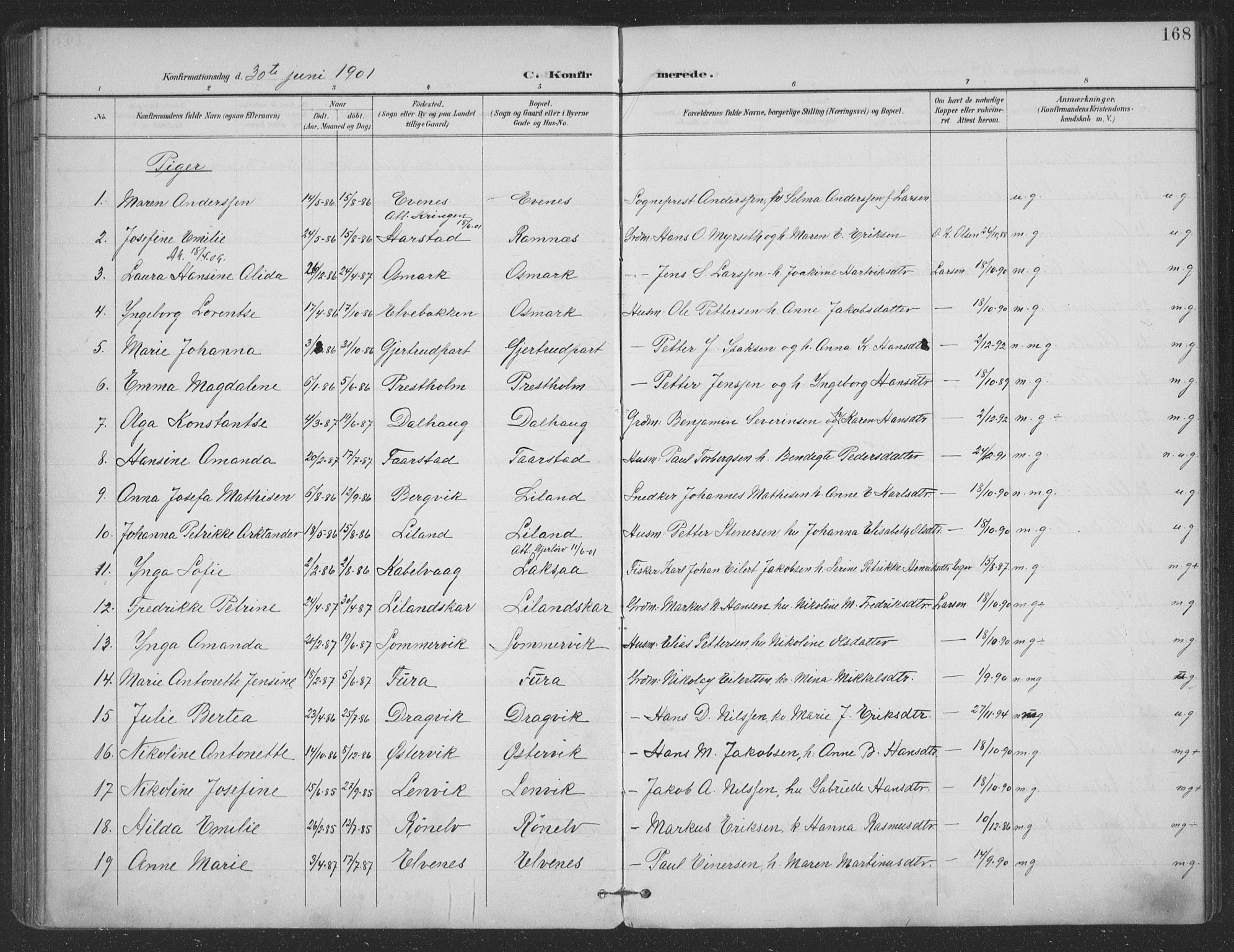 Ministerialprotokoller, klokkerbøker og fødselsregistre - Nordland, AV/SAT-A-1459/863/L0899: Parish register (official) no. 863A11, 1897-1906, p. 168