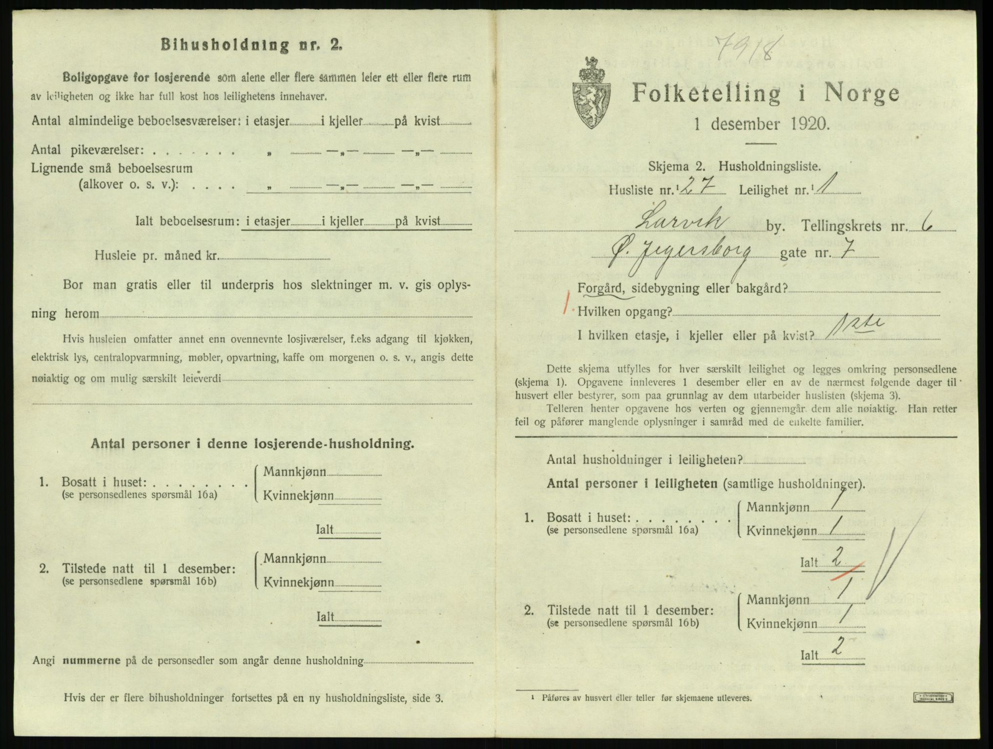 SAKO, 1920 census for Larvik, 1920, p. 5490