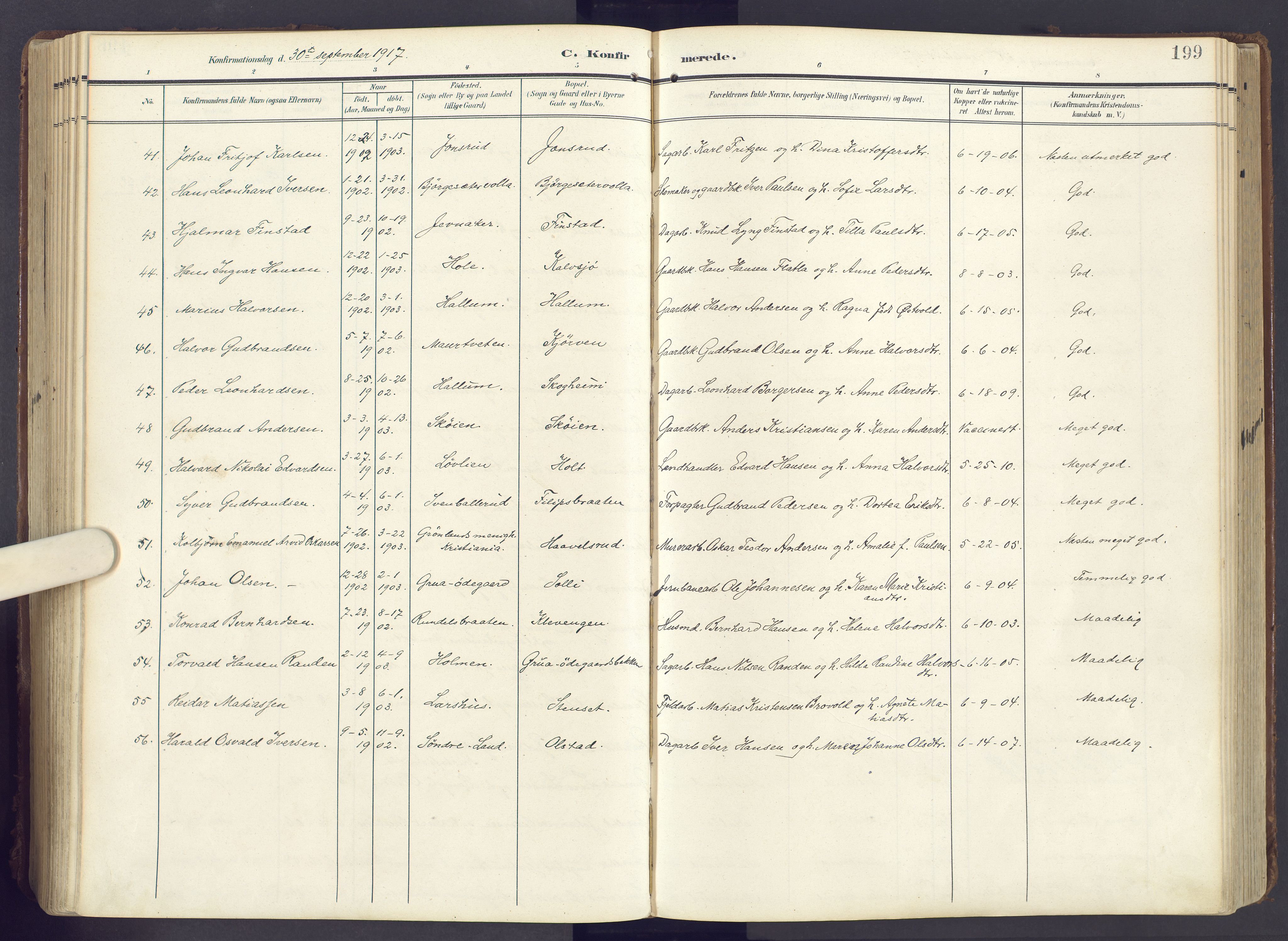 Lunner prestekontor, AV/SAH-PREST-118/H/Ha/Haa/L0001: Parish register (official) no. 1, 1907-1922, p. 199