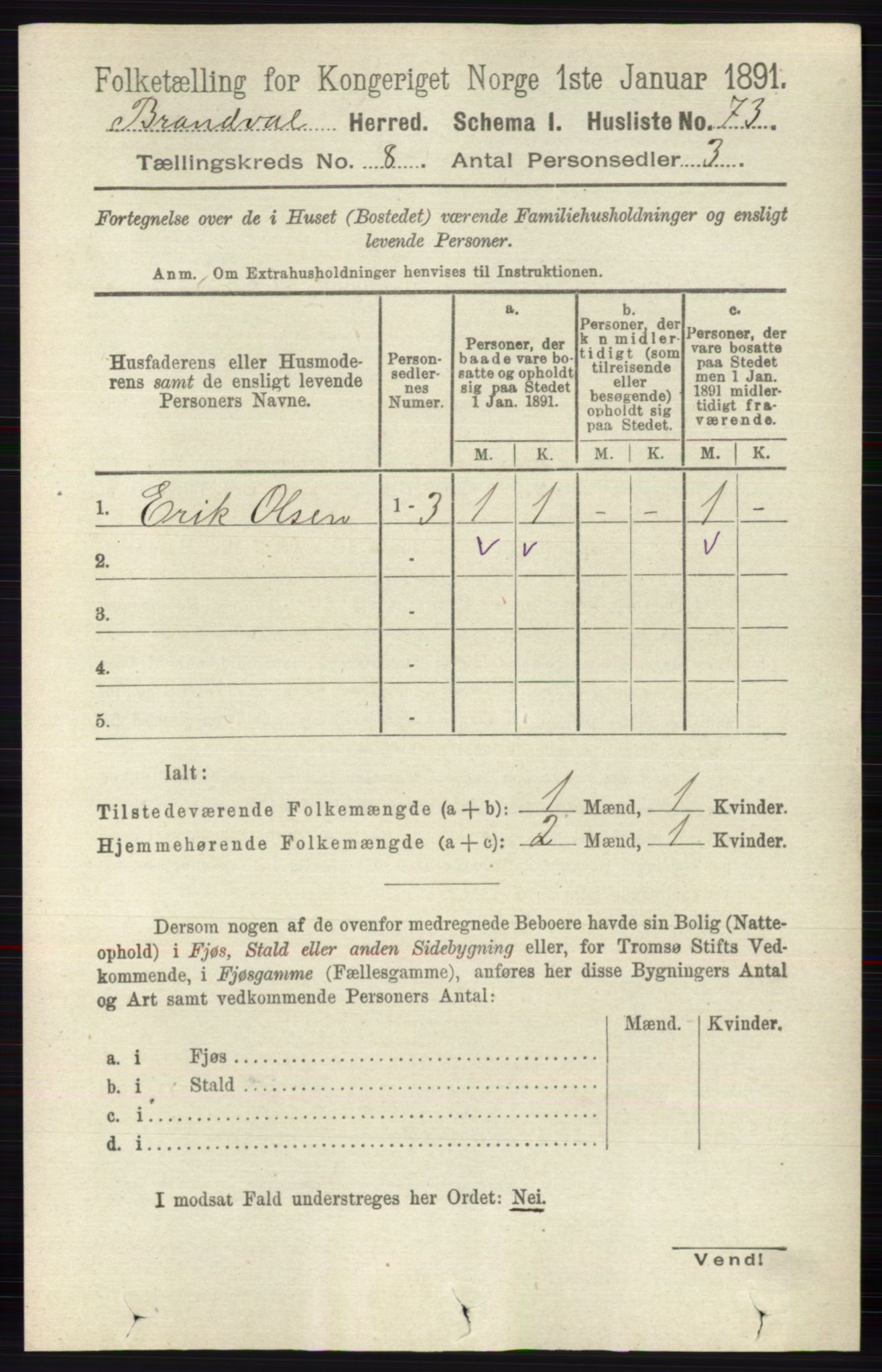 RA, 1891 census for 0422 Brandval, 1891, p. 3825