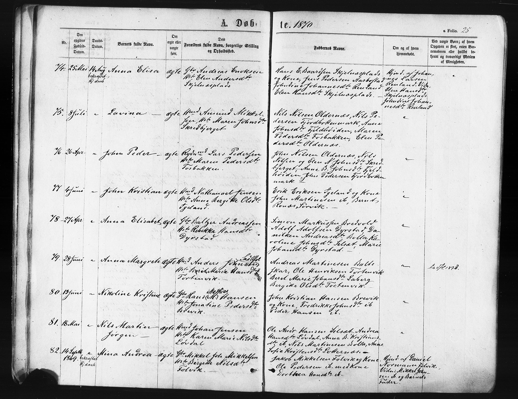 Ibestad sokneprestembete, AV/SATØ-S-0077/H/Ha/Haa/L0010kirke: Parish register (official) no. 10, 1869-1879, p. 25