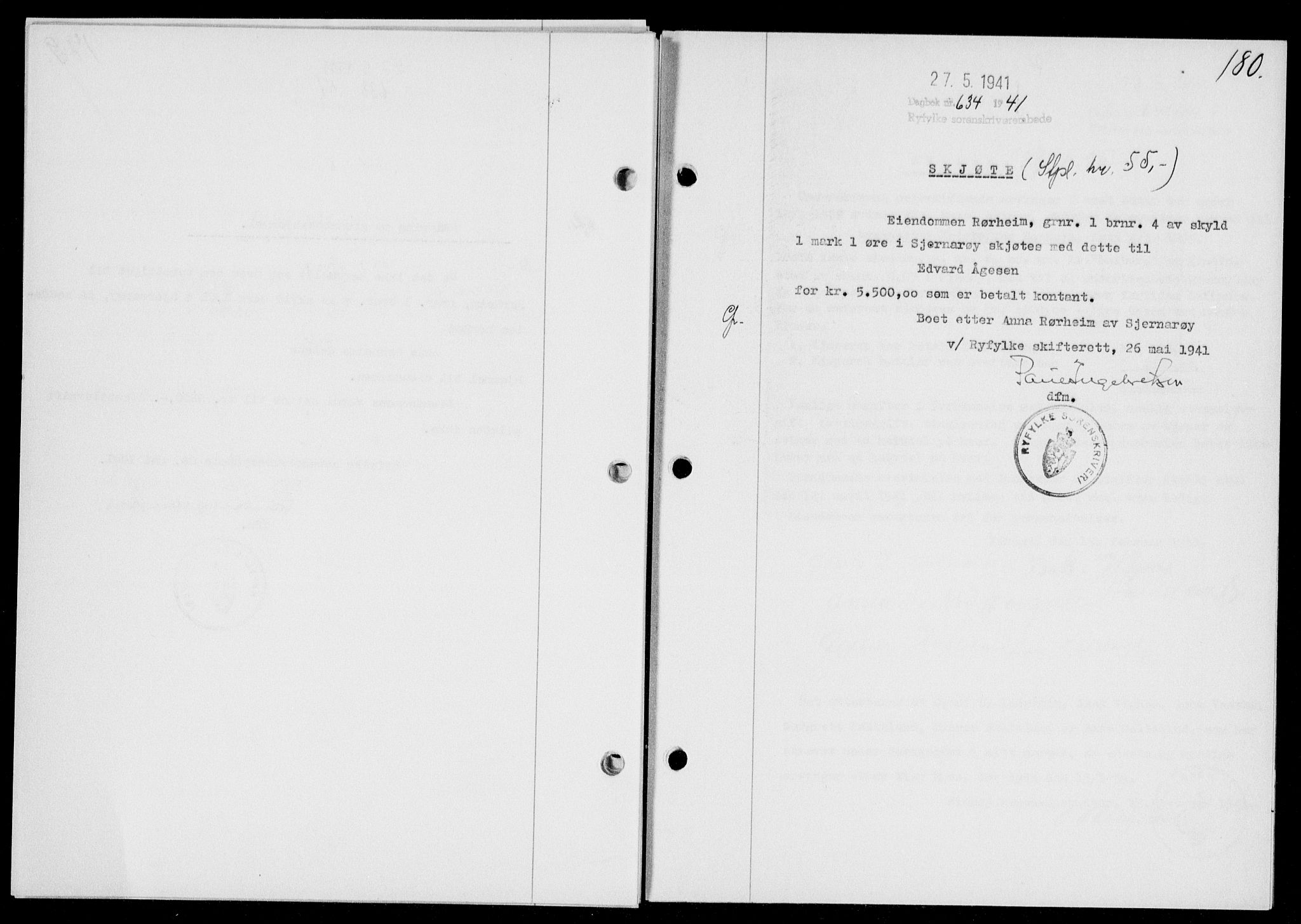 Ryfylke tingrett, SAST/A-100055/001/II/IIB/L0085: Mortgage book no. 64, 1941-1941, Diary no: : 634/1941