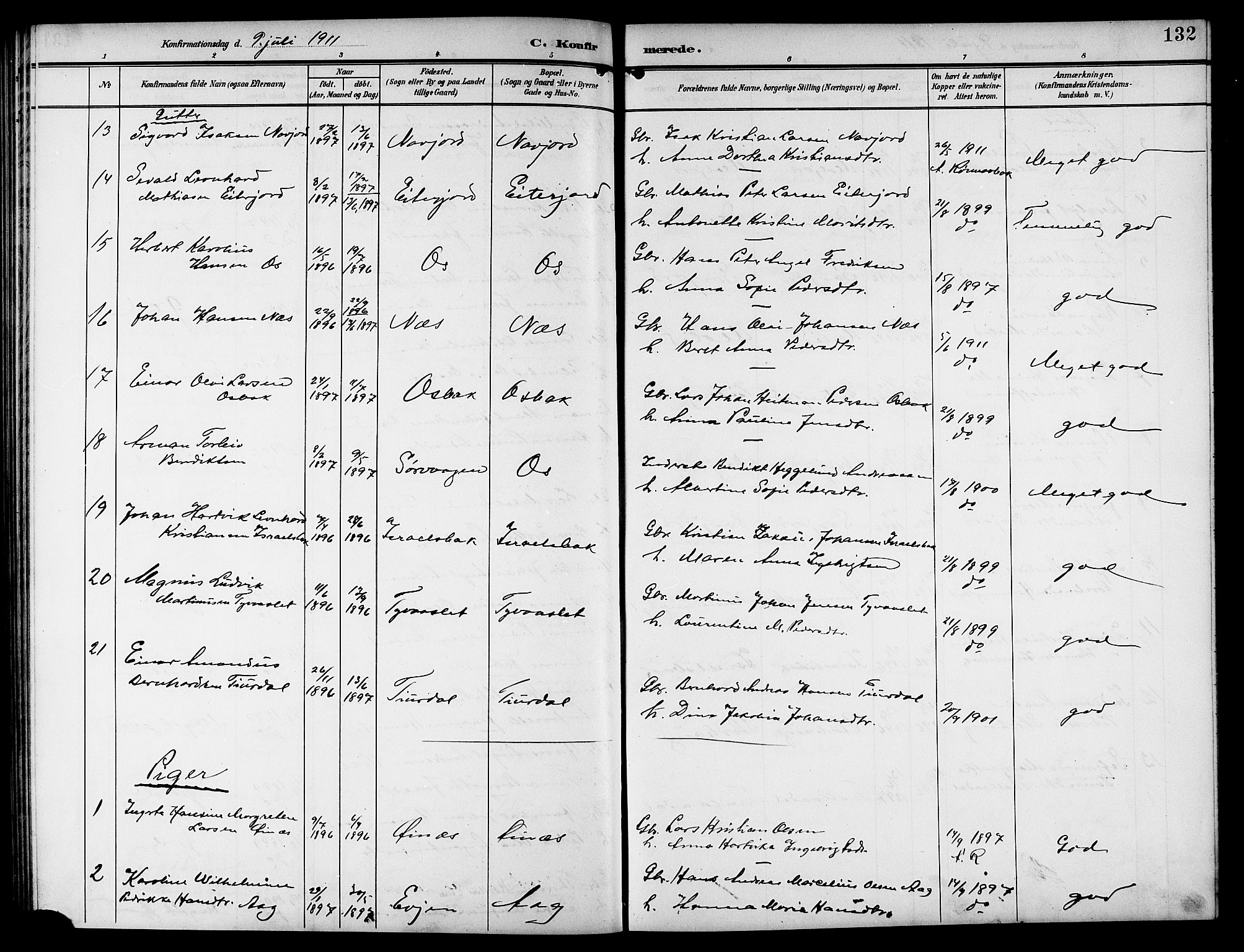 Ministerialprotokoller, klokkerbøker og fødselsregistre - Nordland, AV/SAT-A-1459/846/L0655: Parish register (copy) no. 846C05, 1902-1916, p. 132