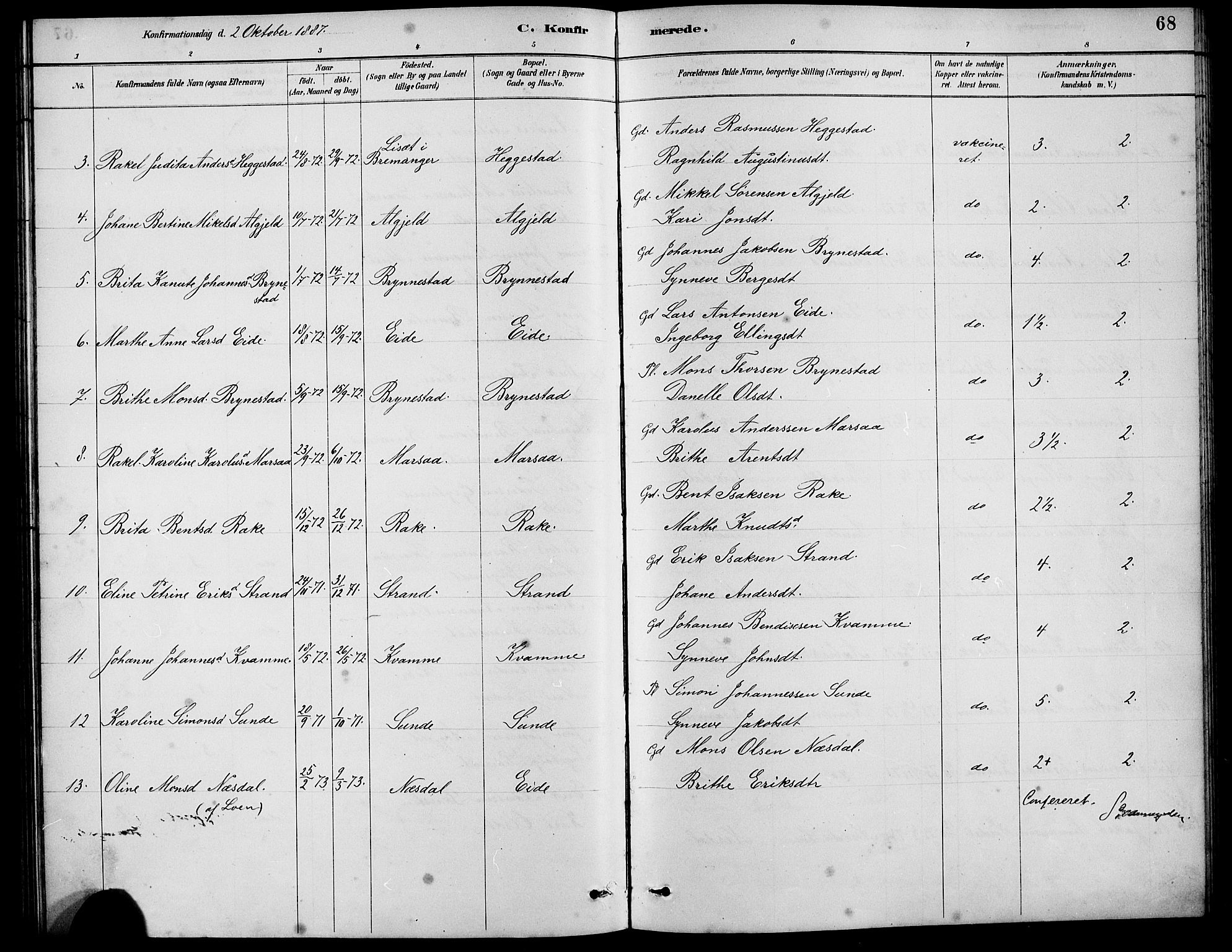 Innvik sokneprestembete, SAB/A-80501: Parish register (copy) no. B 3, 1886-1897, p. 68