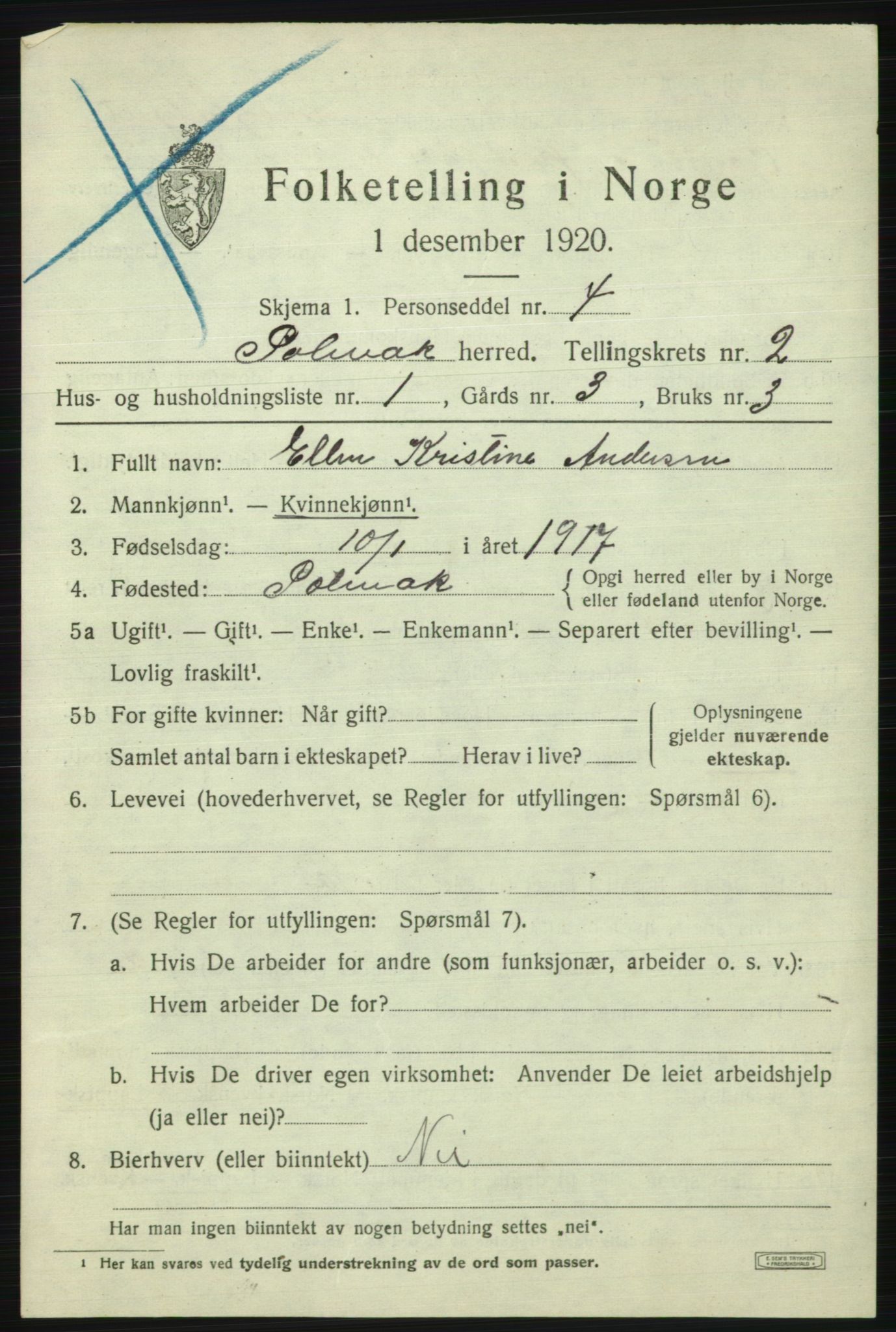 SATØ, 1920 census for Polmak, 1920, p. 723