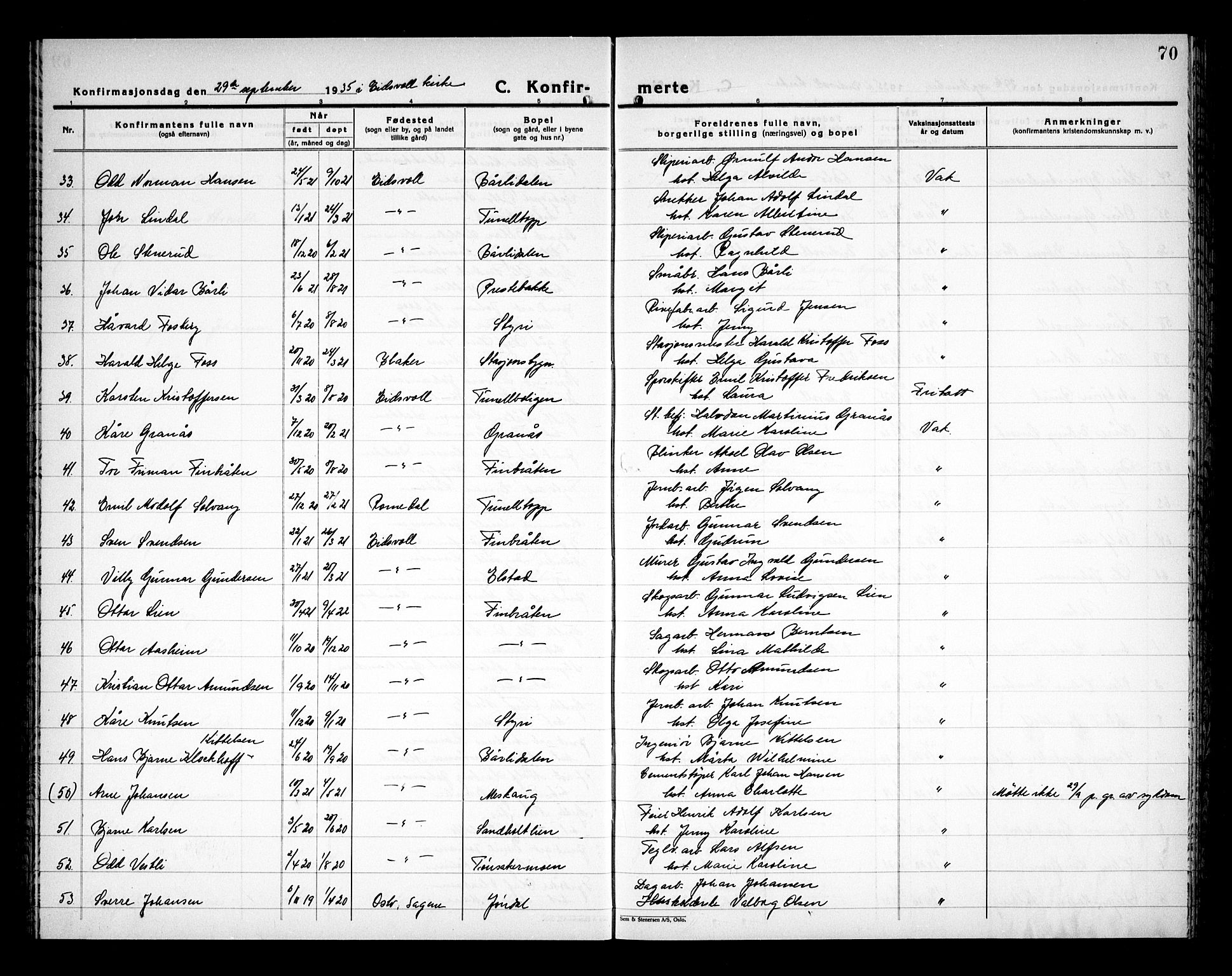 Eidsvoll prestekontor Kirkebøker, AV/SAO-A-10888/G/Ga/L0011: Parish register (copy) no. I 11, 1926-1936, p. 70