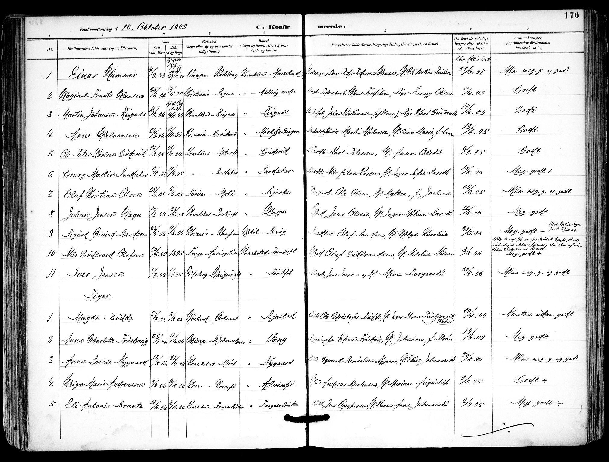 Kråkstad prestekontor Kirkebøker, SAO/A-10125a/F/Fa/L0010: Parish register (official) no. I 10, 1893-1931, p. 176