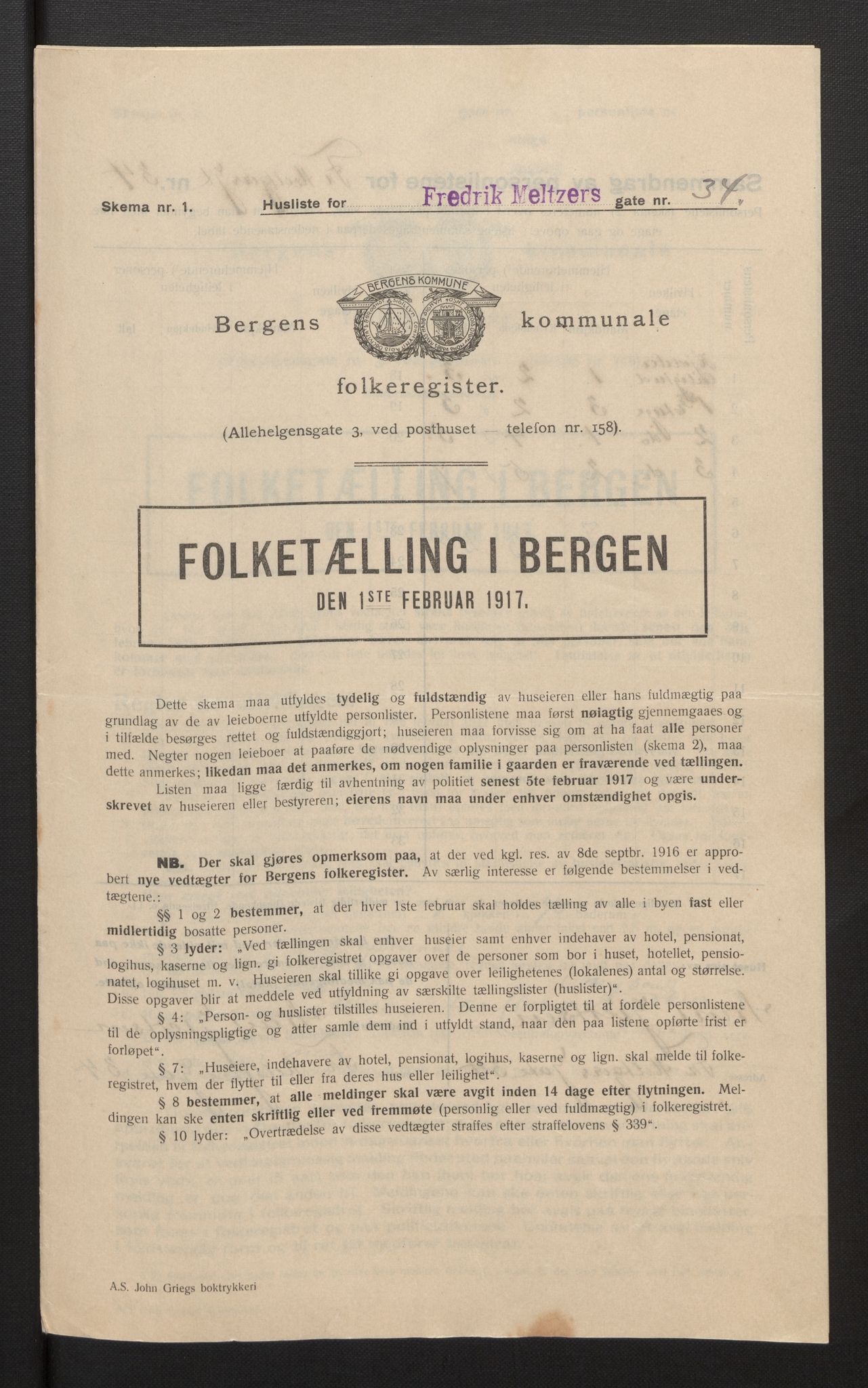 SAB, Municipal Census 1917 for Bergen, 1917, p. 9131