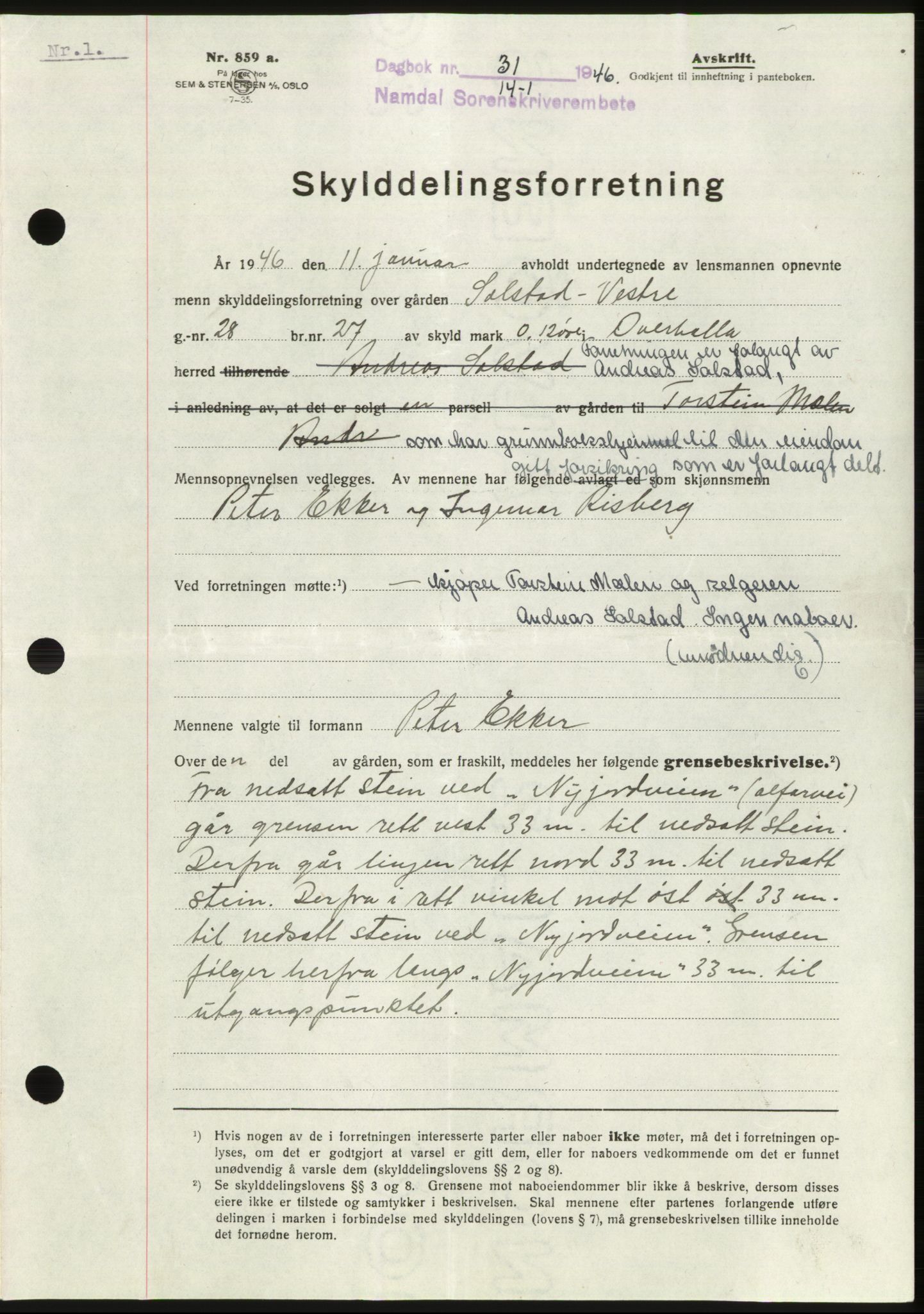 Namdal sorenskriveri, AV/SAT-A-4133/1/2/2C: Mortgage book no. -, 1946-1946, Diary no: : 31/1946
