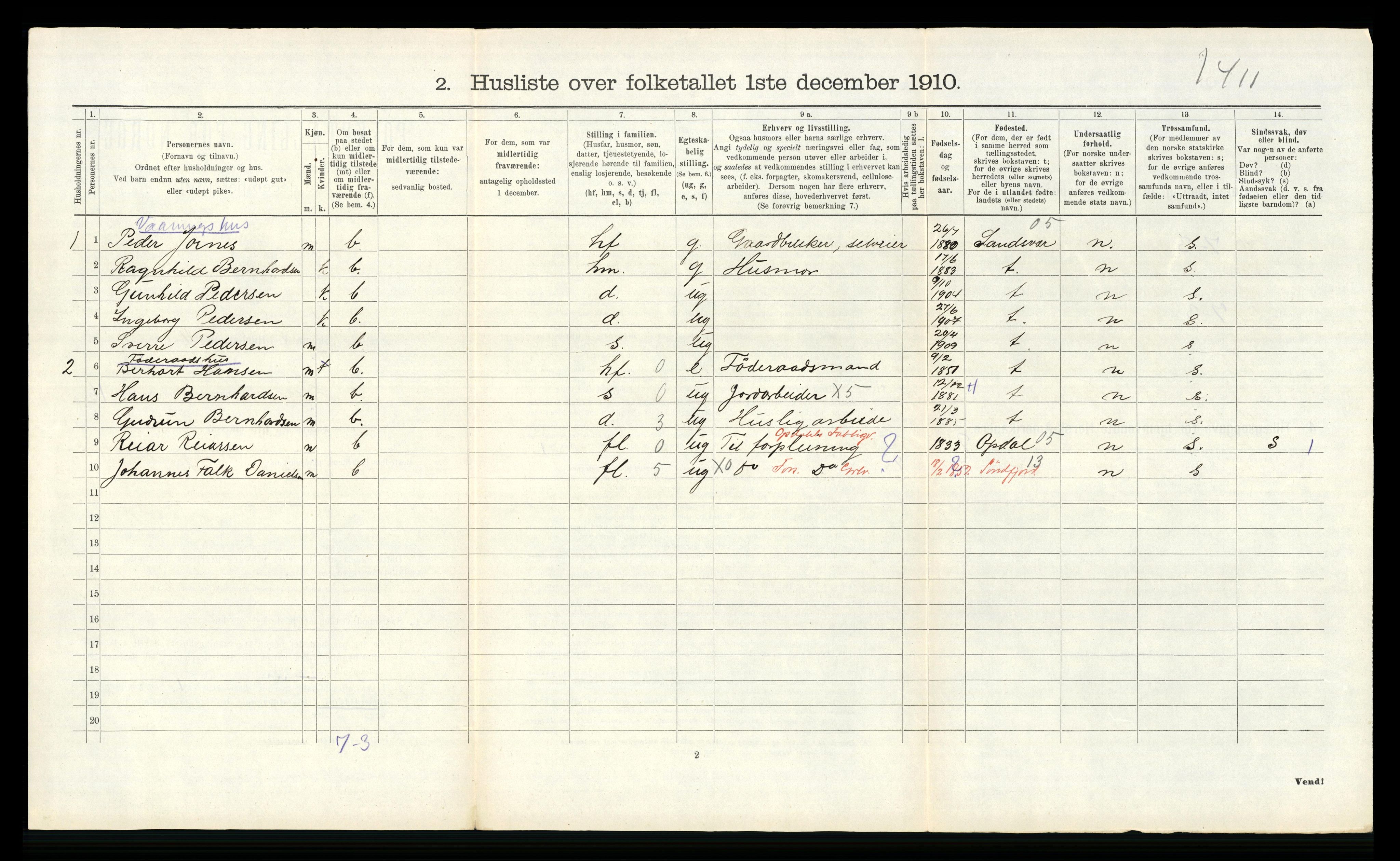 RA, 1910 census for Lier, 1910, p. 2703