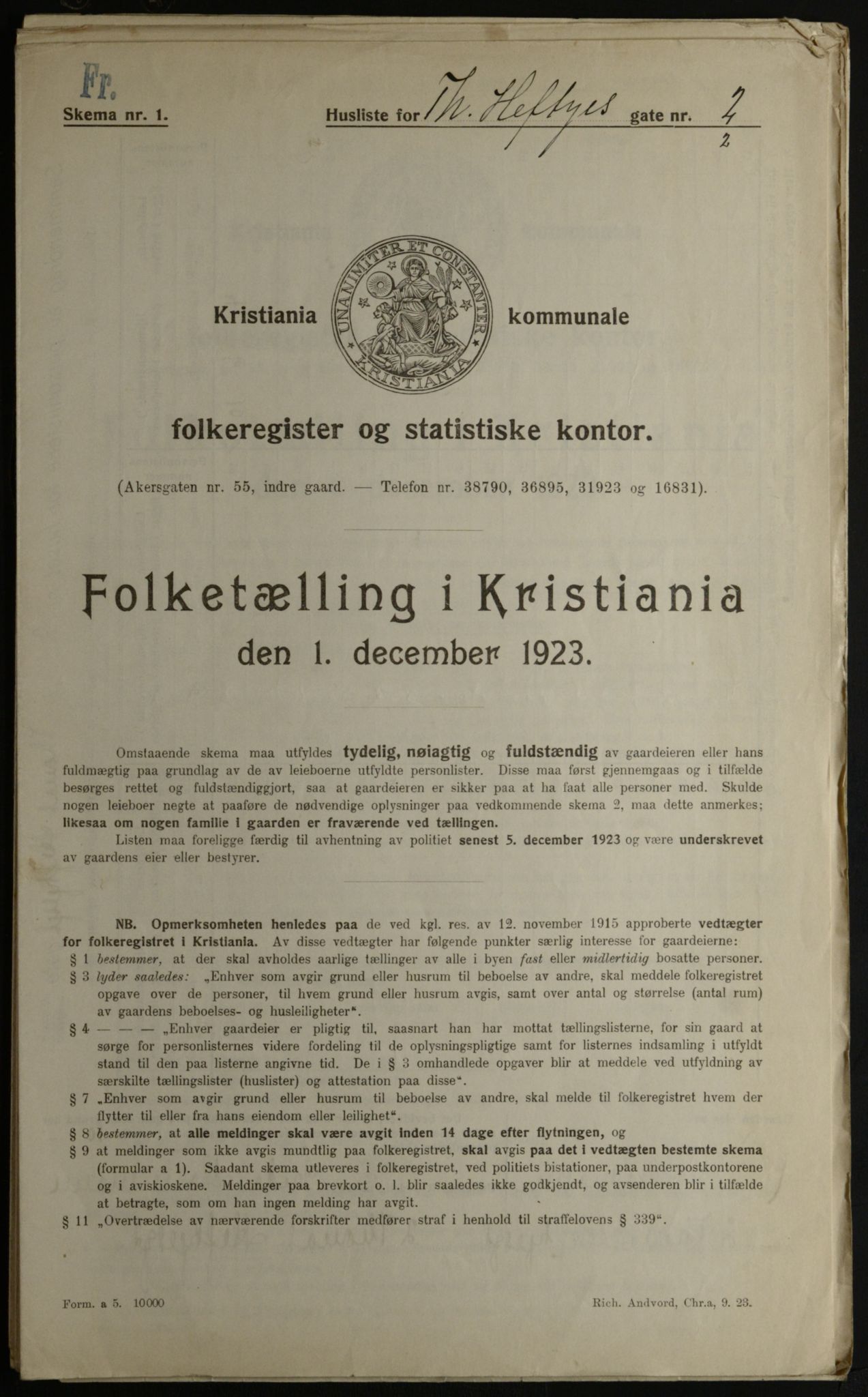 OBA, Municipal Census 1923 for Kristiania, 1923, p. 120215