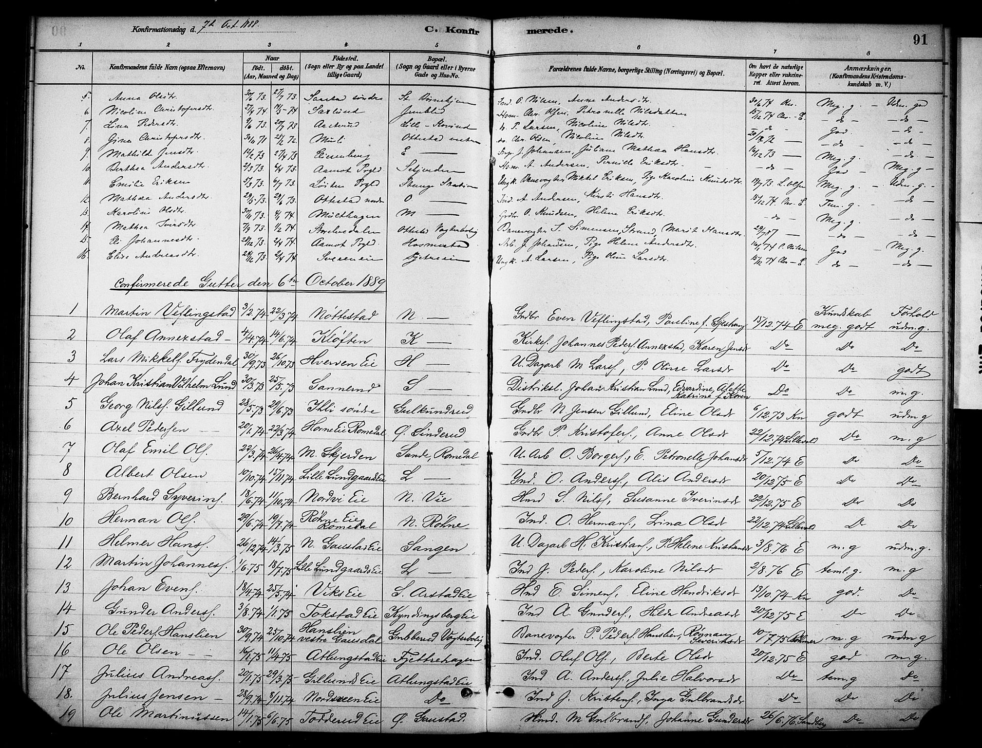 Stange prestekontor, AV/SAH-PREST-002/K/L0019: Parish register (official) no. 19, 1880-1891, p. 91