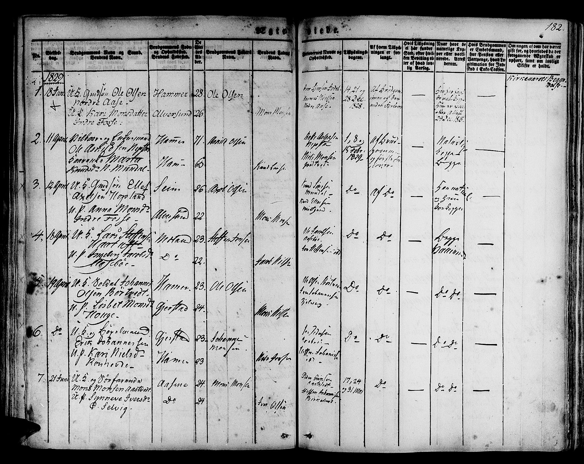 Hamre sokneprestembete, SAB/A-75501/H/Ha/Haa/Haaa/L0011: Parish register (official) no. A 11, 1826-1834, p. 182