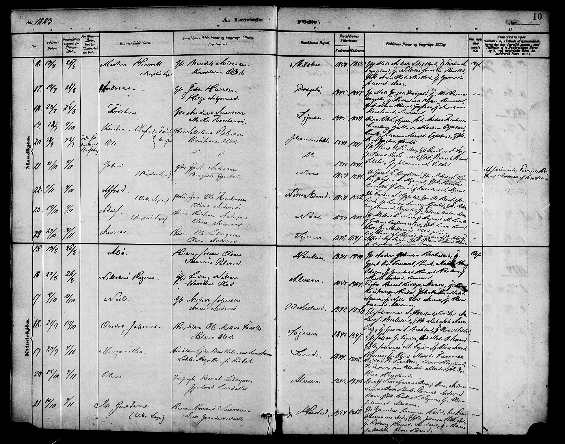 Gaular sokneprestembete, SAB/A-80001/H/Haa: Parish register (official) no. B 1, 1882-1897, p. 10