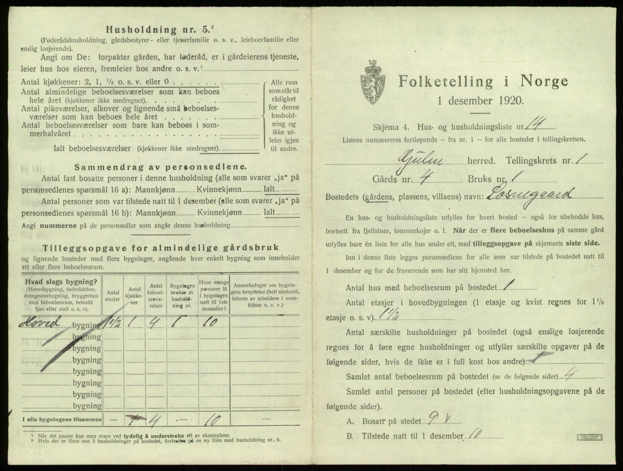 SAB, 1920 census for Gulen, 1920, p. 80