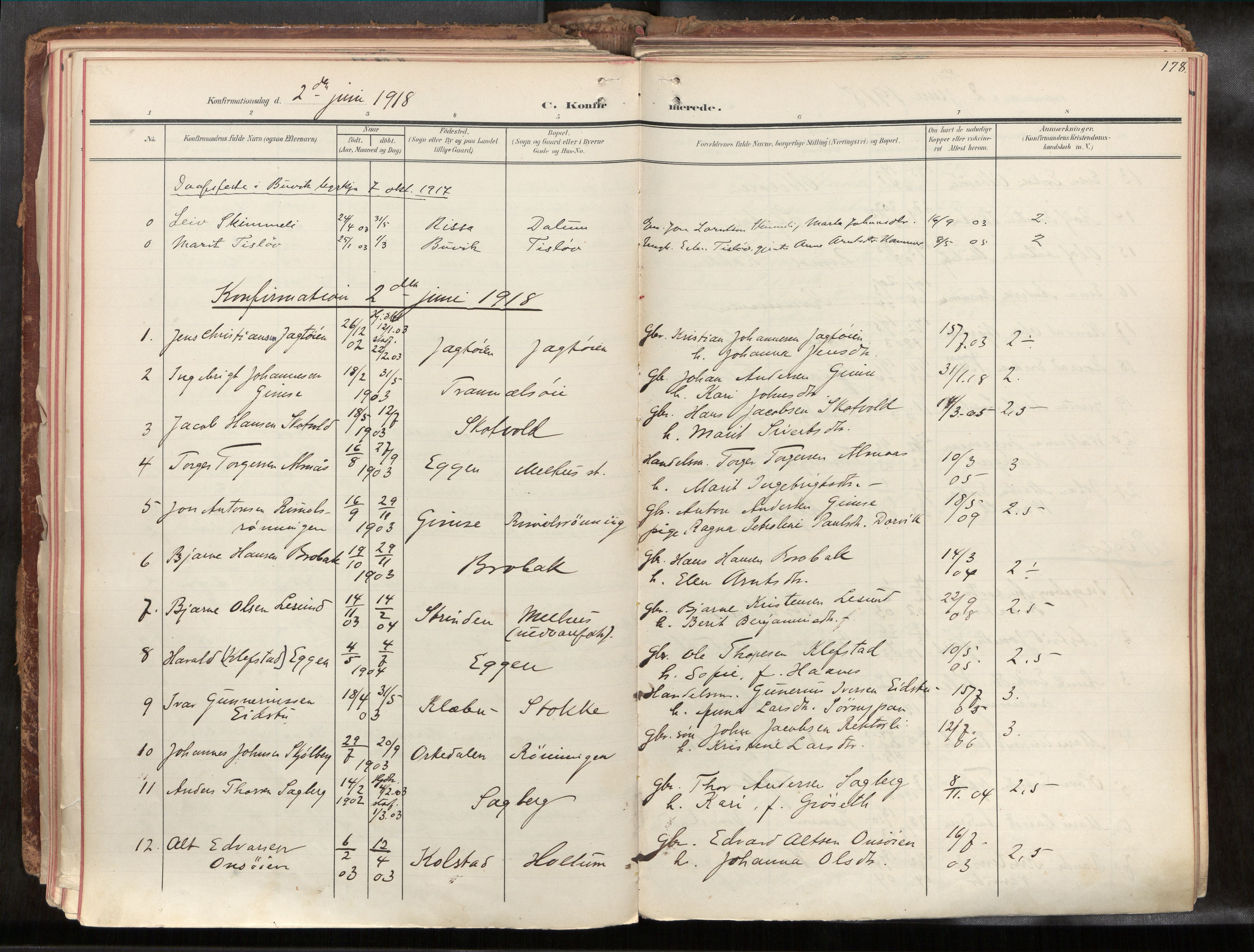 Ministerialprotokoller, klokkerbøker og fødselsregistre - Sør-Trøndelag, SAT/A-1456/691/L1085b: Parish register (official) no. 691A18, 1908-1930, p. 178
