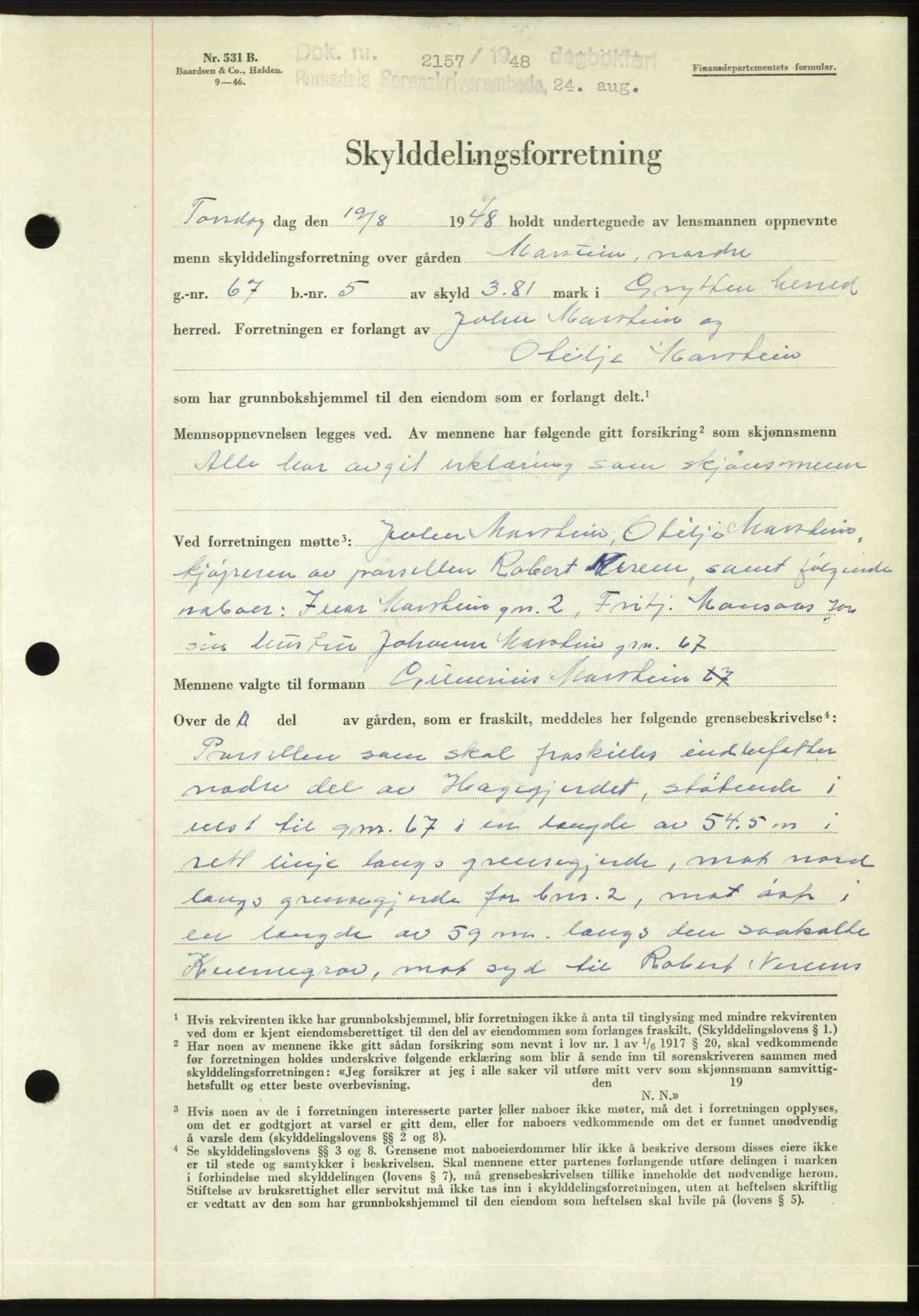 Romsdal sorenskriveri, AV/SAT-A-4149/1/2/2C: Mortgage book no. A27, 1948-1948, Diary no: : 2157/1948