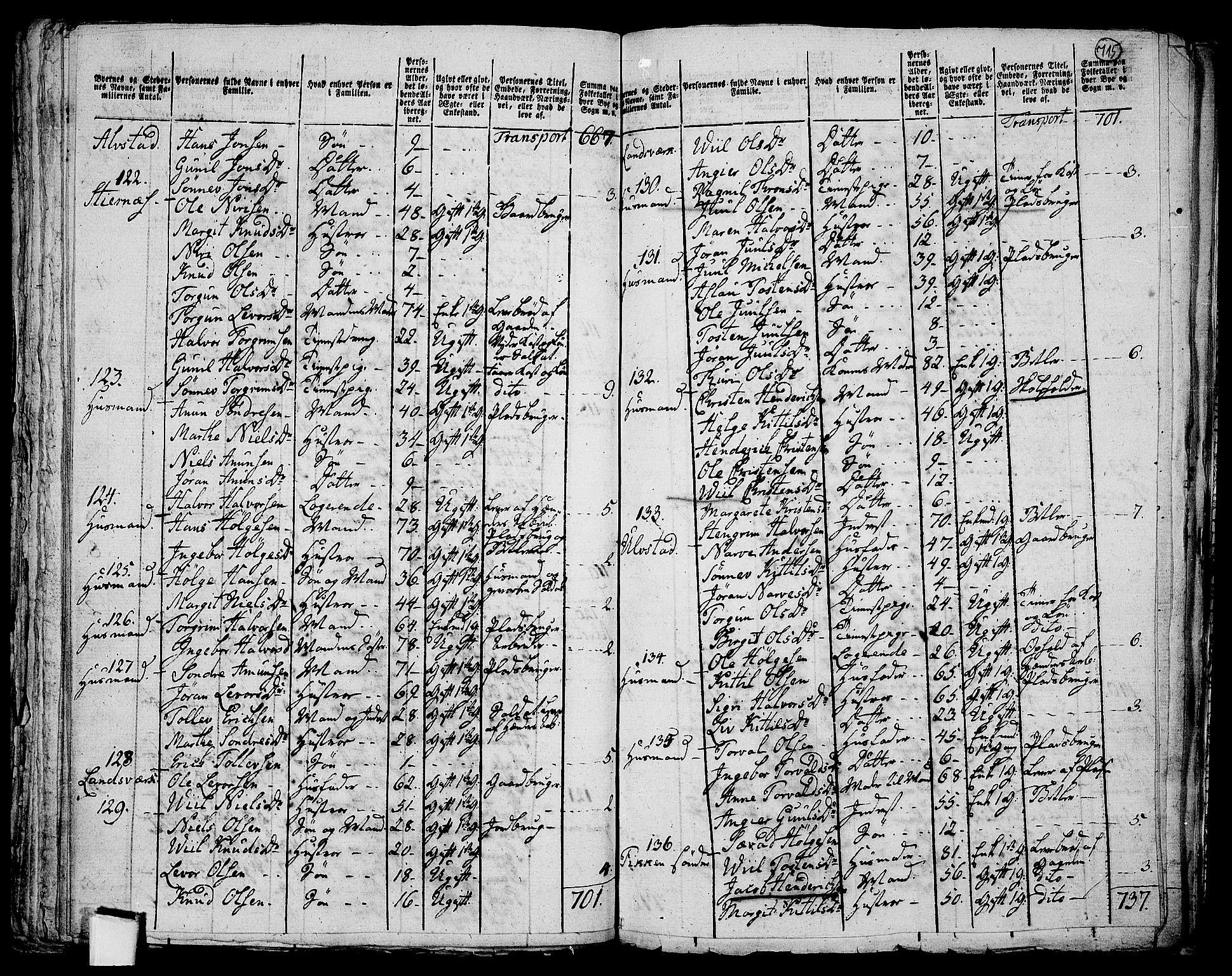 RA, 1801 census for 0632P Rollag, 1801, p. 714b-715a