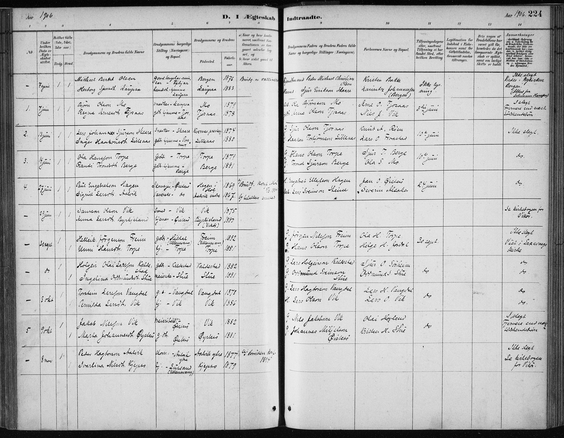 Kvam sokneprestembete, SAB/A-76201/H/Haa: Parish register (official) no. C  1, 1880-1906, p. 224
