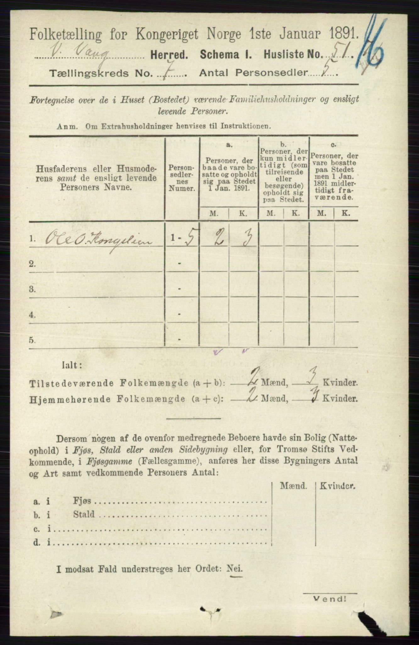 RA, 1891 census for 0545 Vang, 1891, p. 1414