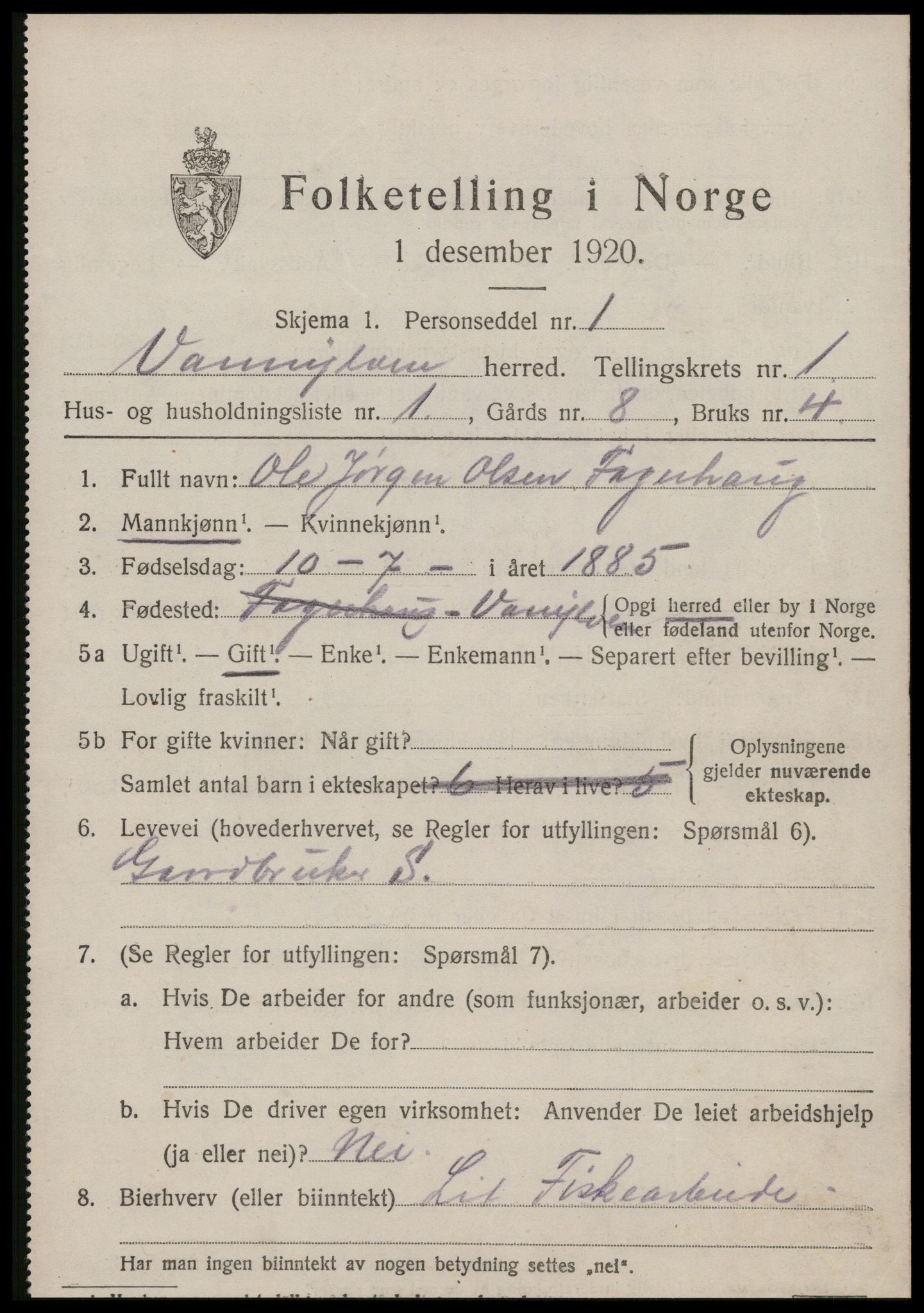 SAT, 1920 census for Vanylven, 1920, p. 657