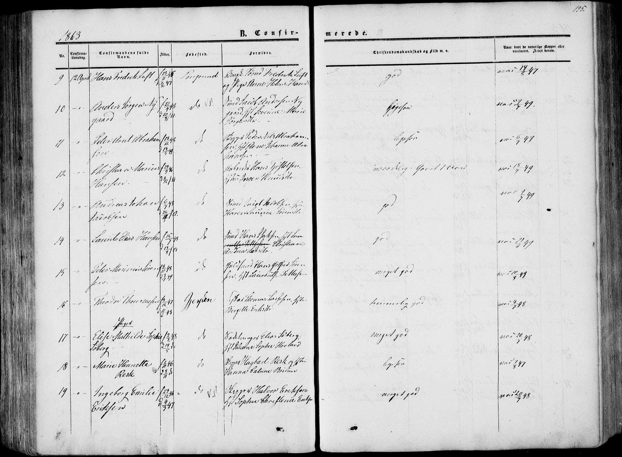 Porsgrunn kirkebøker , SAKO/A-104/F/Fa/L0007: Parish register (official) no. 7, 1858-1877, p. 195