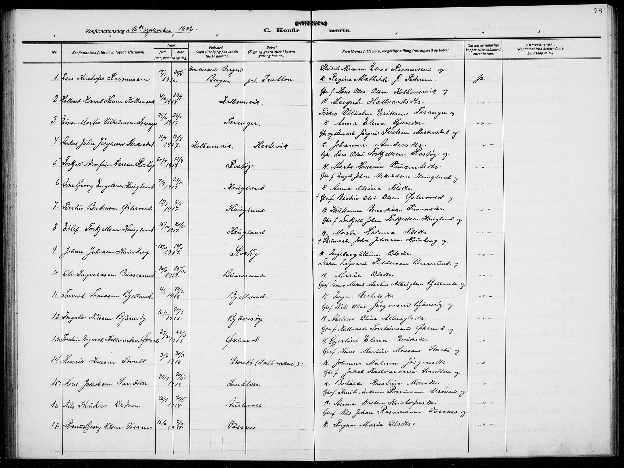 Austevoll sokneprestembete, AV/SAB-A-74201/H/Ha/Hab/Haba/L0006: Parish register (copy) no. A  6, 1925-1938, p. 78