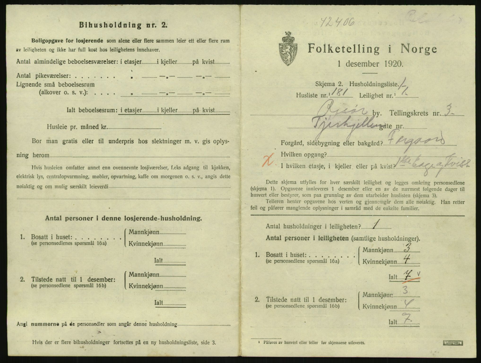 SAK, 1920 census for Risør, 1920, p. 3023