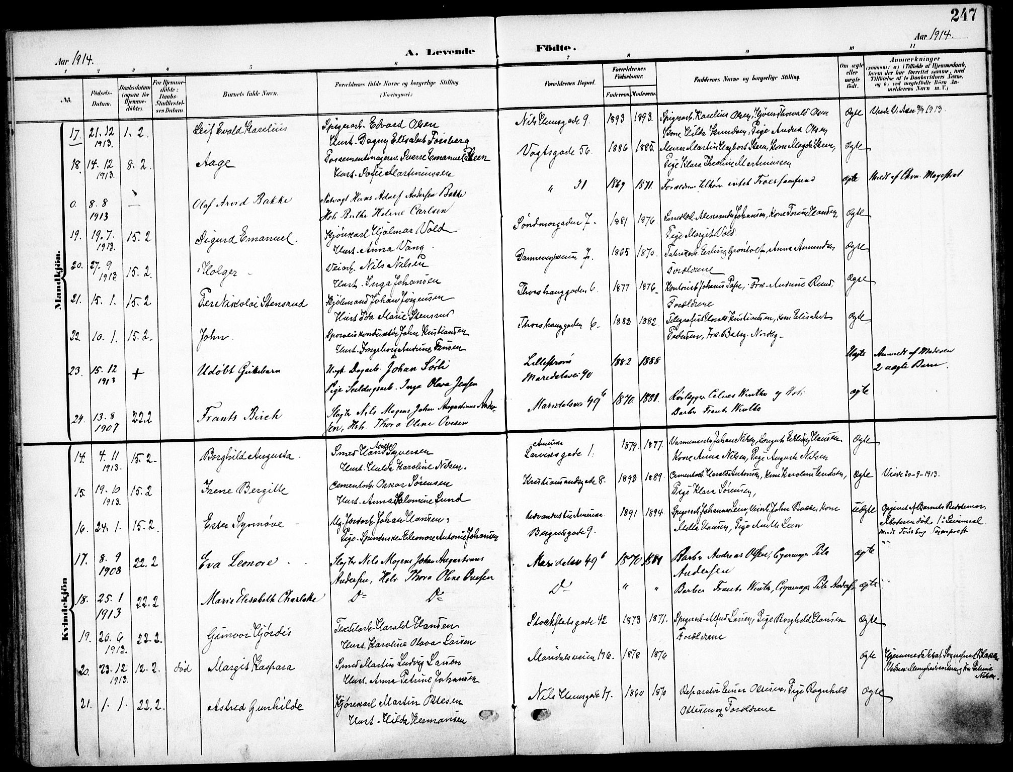 Sagene prestekontor Kirkebøker, SAO/A-10796/F/L0007: Parish register (official) no. 7, 1905-1915, p. 247