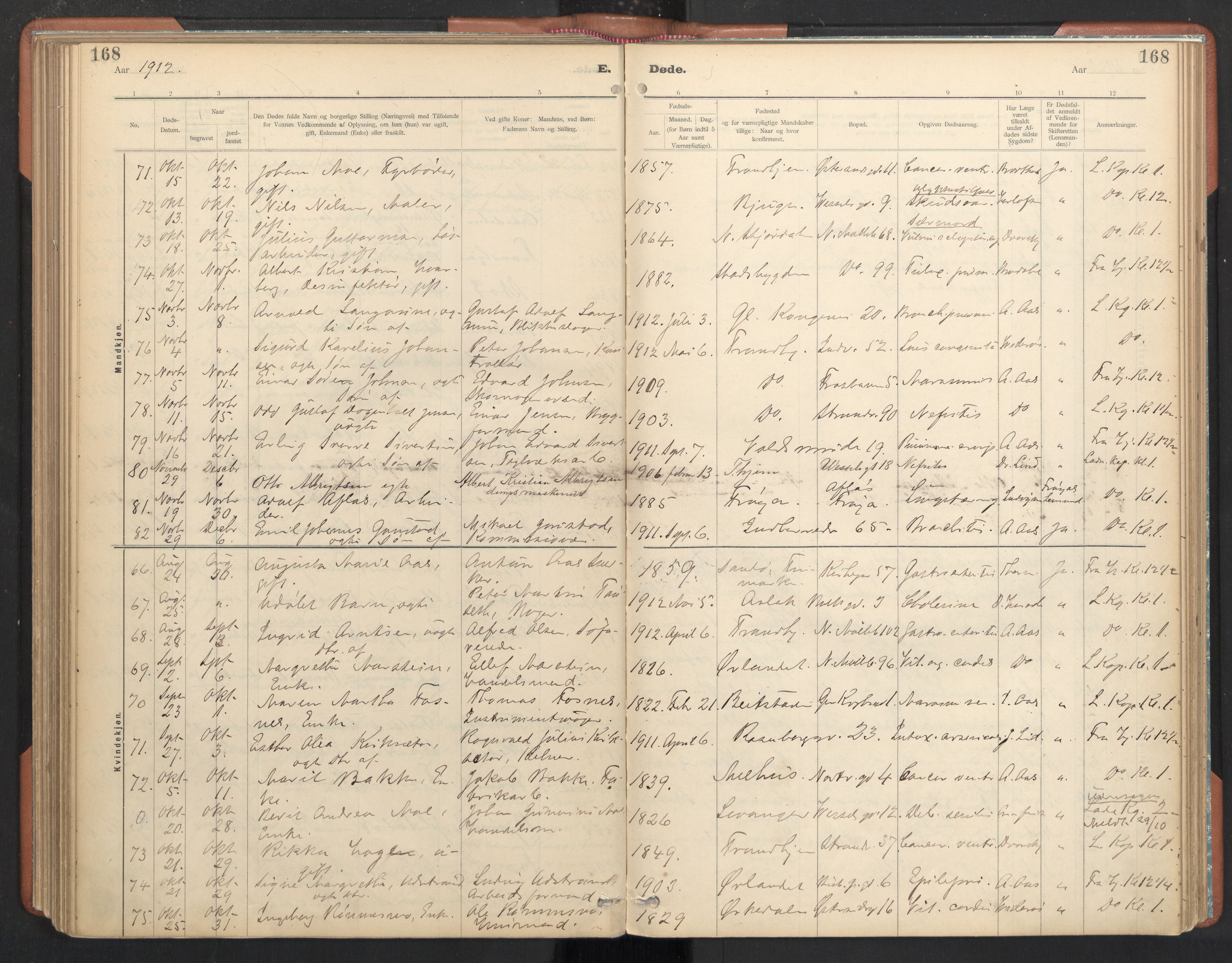Ministerialprotokoller, klokkerbøker og fødselsregistre - Sør-Trøndelag, SAT/A-1456/605/L0244: Parish register (official) no. 605A06, 1908-1954, p. 168