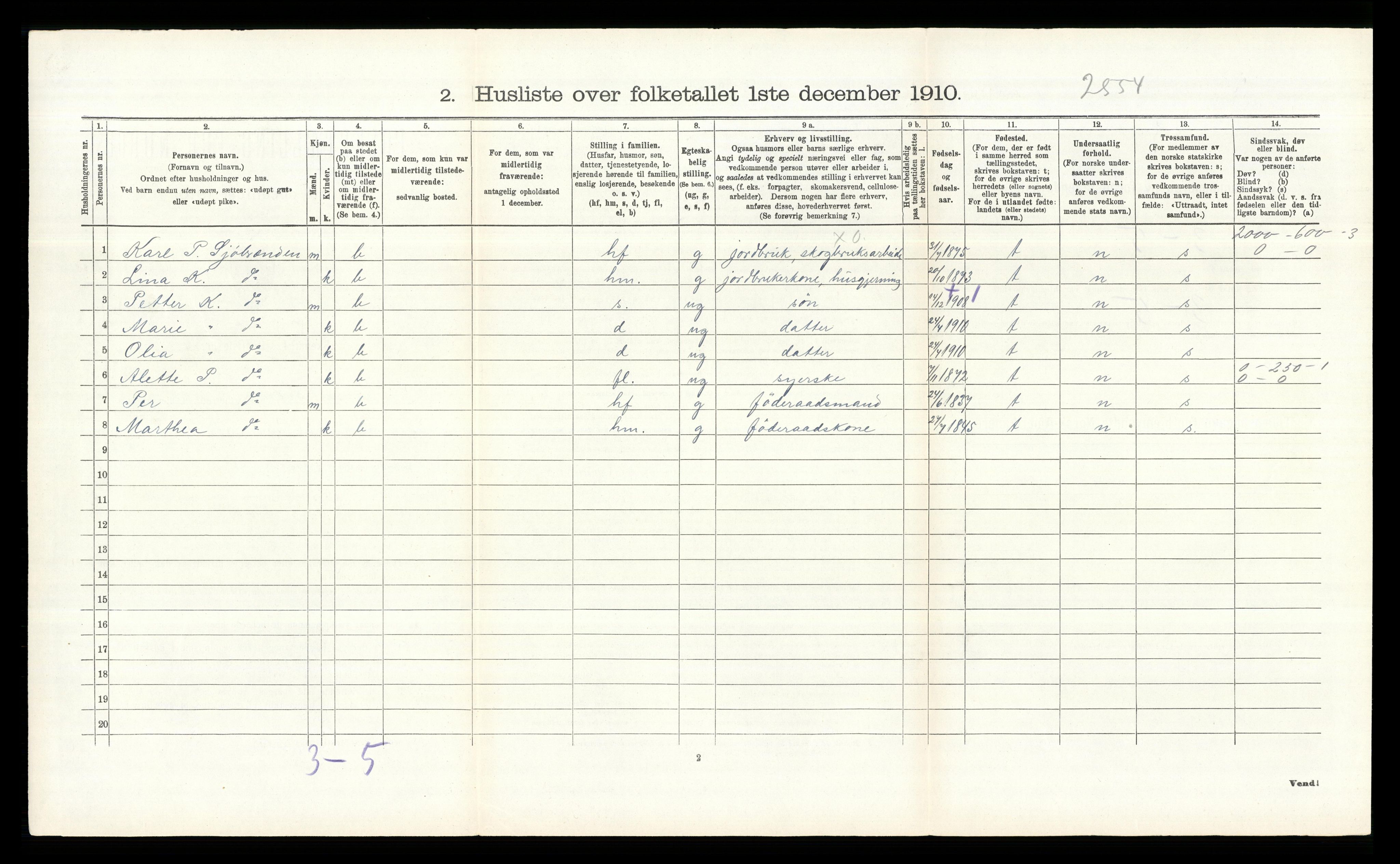 RA, 1910 census for Våler, 1910, p. 1010