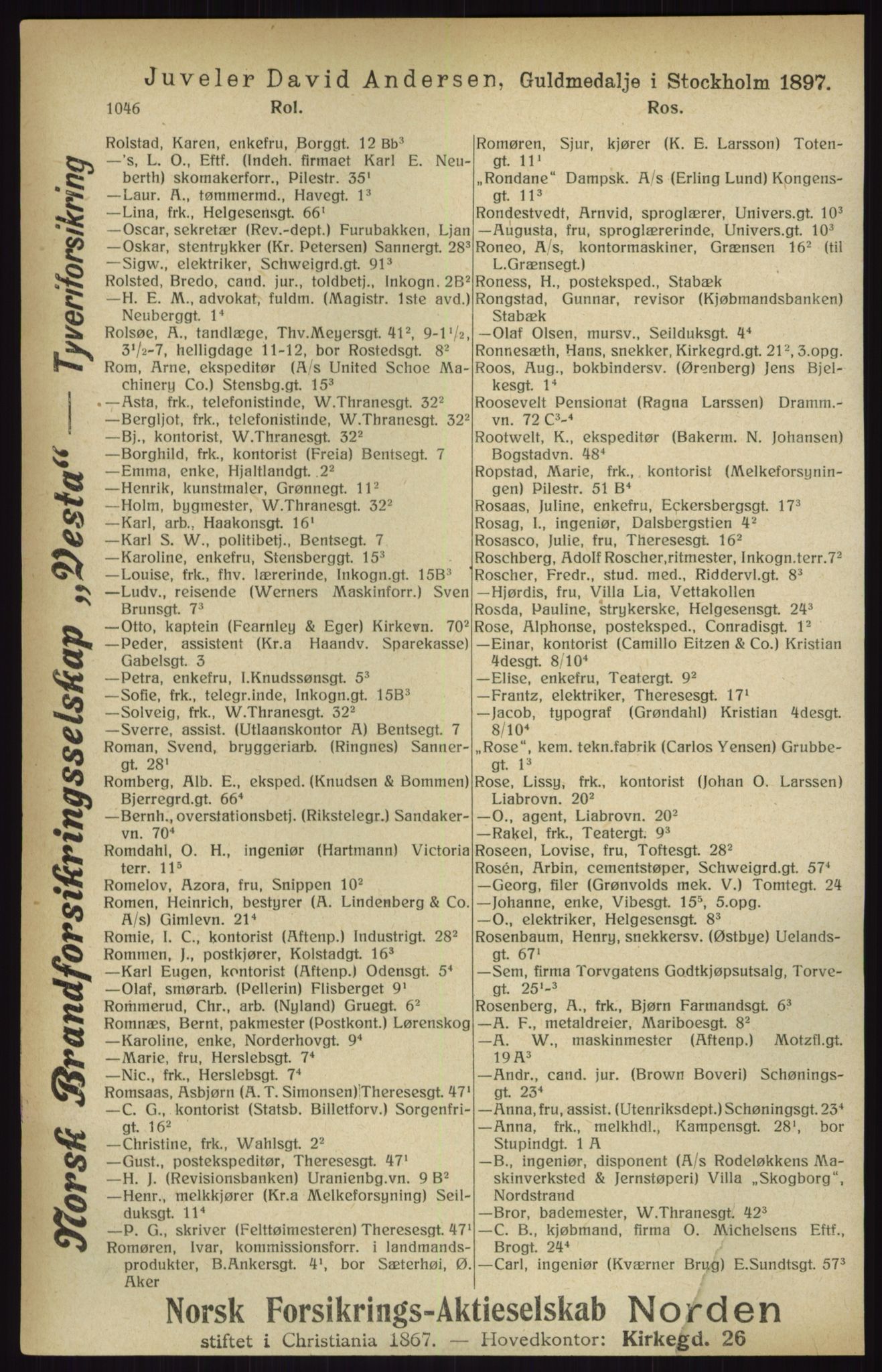 Kristiania/Oslo adressebok, PUBL/-, 1916, p. 1046