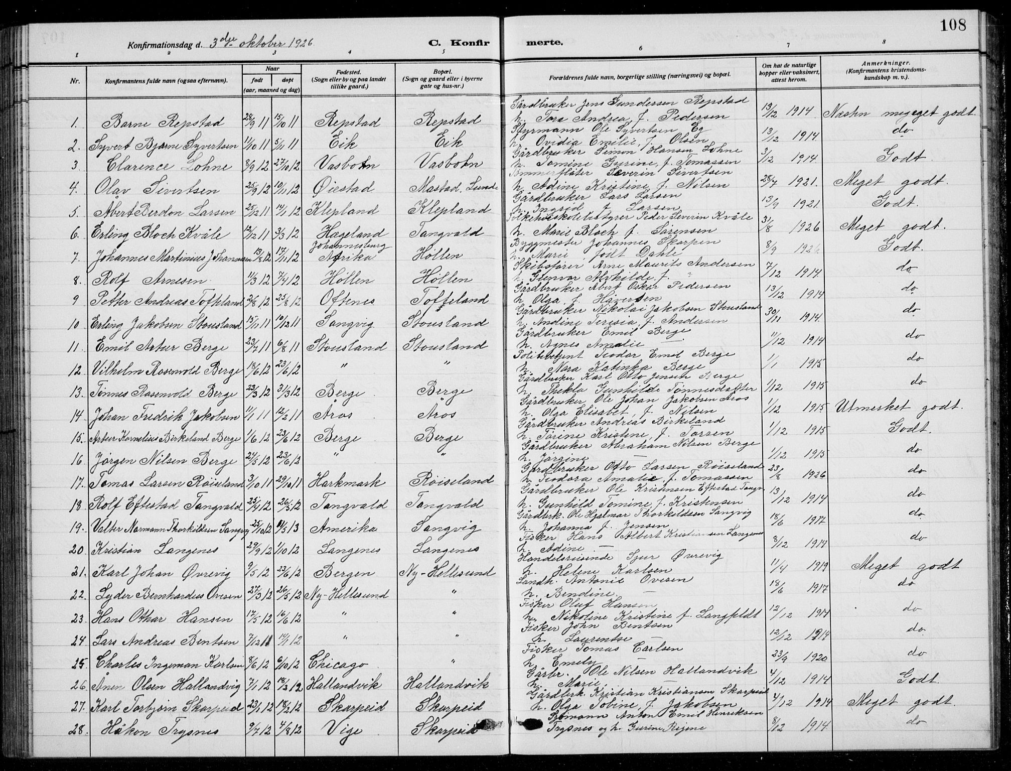 Søgne sokneprestkontor, SAK/1111-0037/F/Fb/Fbb/L0007: Parish register (copy) no. B 7, 1912-1931, p. 108
