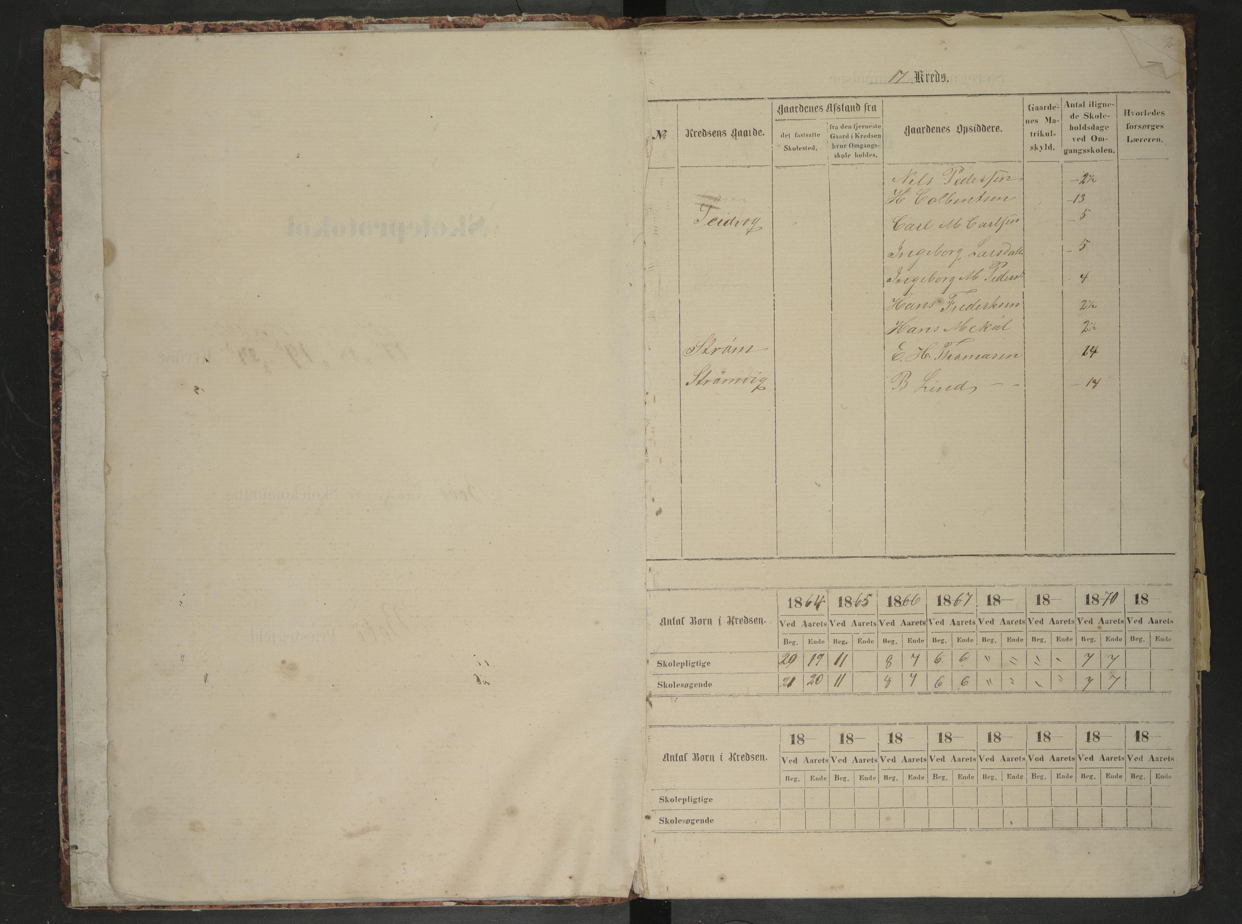 Bodin kommune. Ymse skolekretser/skoler, AIN/K-18431.510.12/F/Fa/L0011: Skoleprotokoll. Ertsvigen, Frostmo, Seivaag, Seines, Skagen, Skaanland, Utskaret, Valnes, Valnesvatnet, 1864-1885