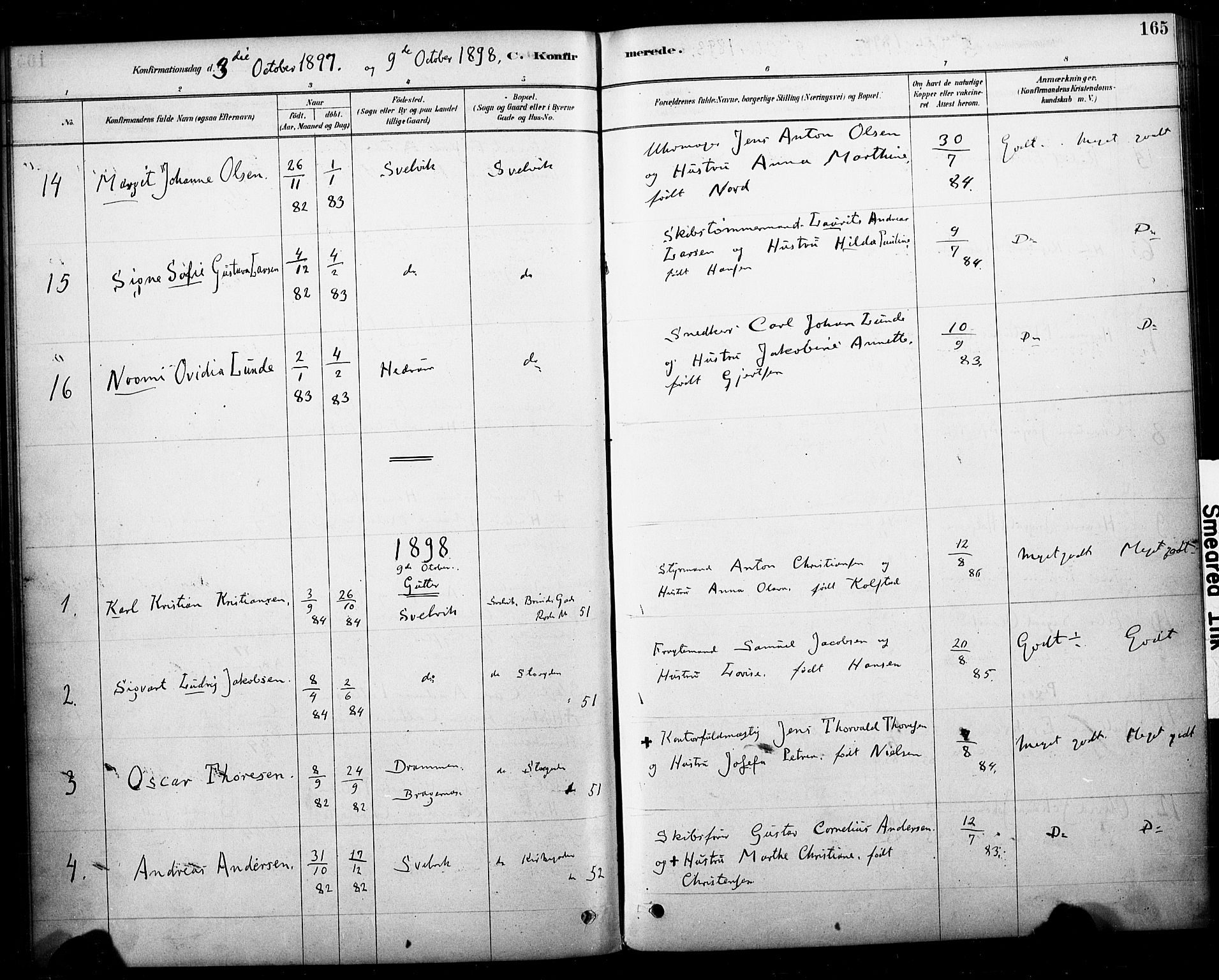 Strømm kirkebøker, AV/SAKO-A-322/F/Fb/L0001: Parish register (official) no. II 1, 1878-1899, p. 165