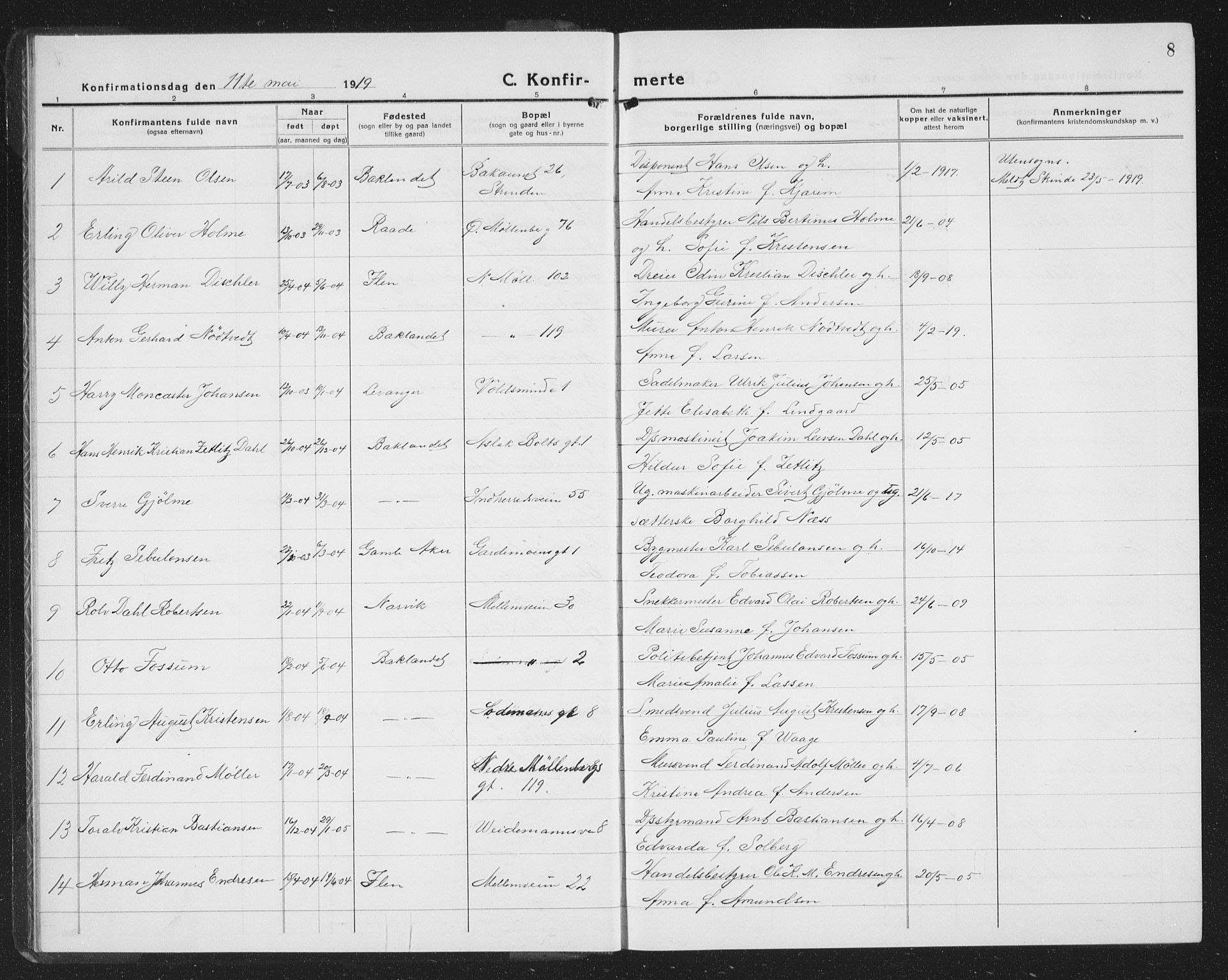 Ministerialprotokoller, klokkerbøker og fødselsregistre - Sør-Trøndelag, SAT/A-1456/605/L0258: Parish register (copy) no. 605C05, 1918-1930, p. 8