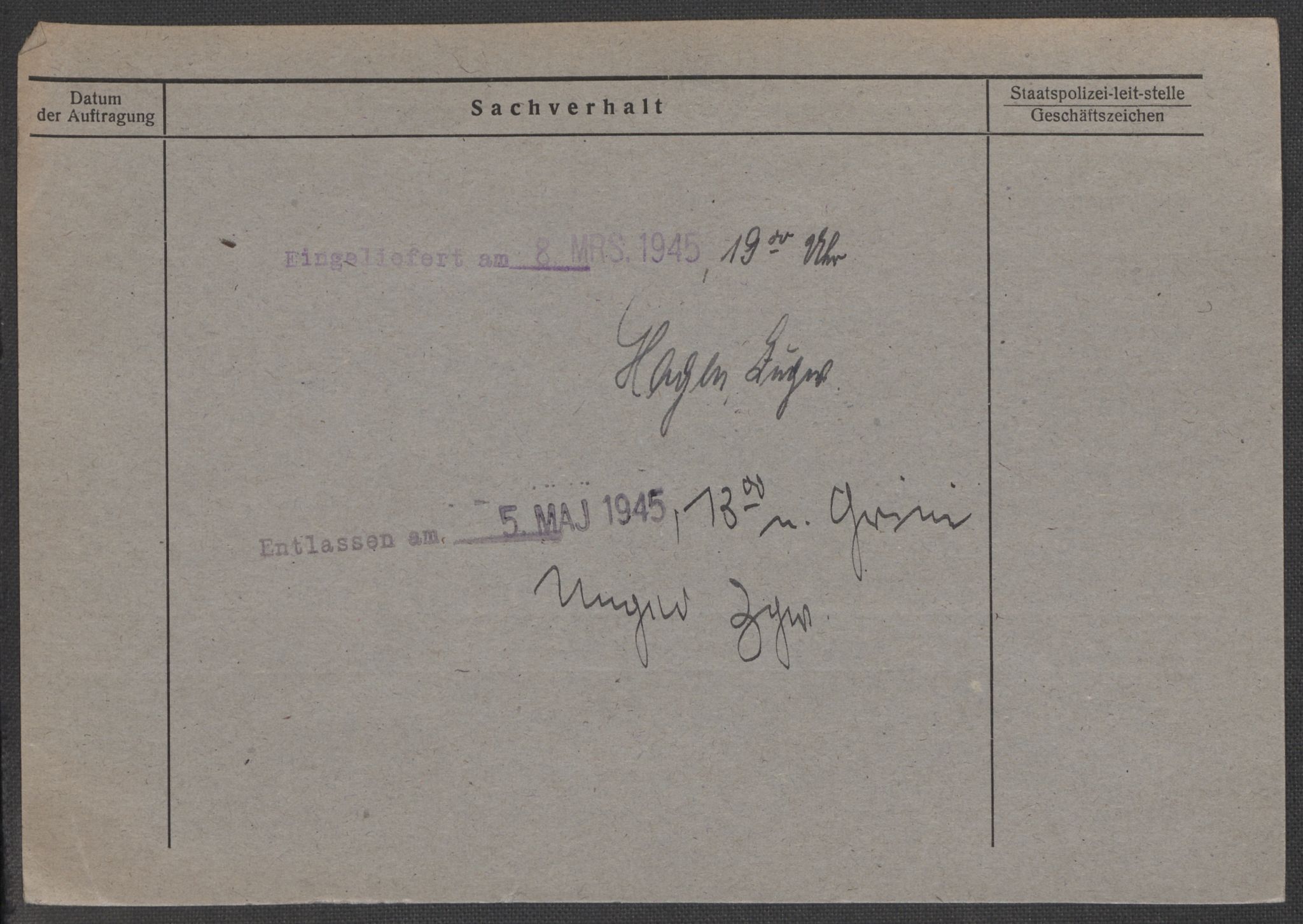 Befehlshaber der Sicherheitspolizei und des SD, RA/RAFA-5969/E/Ea/Eaa/L0001: Register over norske fanger i Møllergata 19: A-Bj, 1940-1945, p. 41